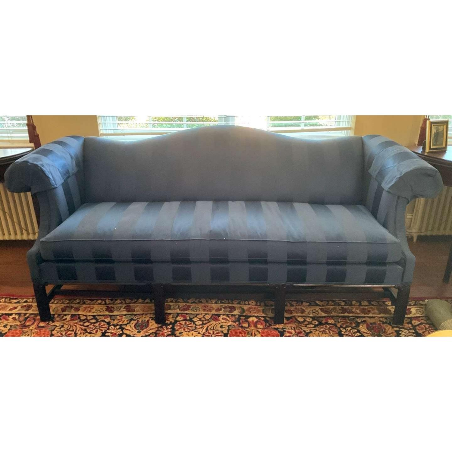Free Delivery - Hickory Chair Blue Stripe Humpback Formal Sofa Image #1 | Ivy Store