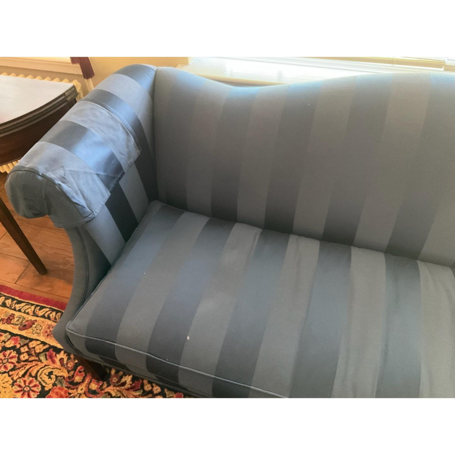 Free Delivery - Hickory Chair Blue Stripe Humpback Formal Sofa Image #2 | Ivy Store