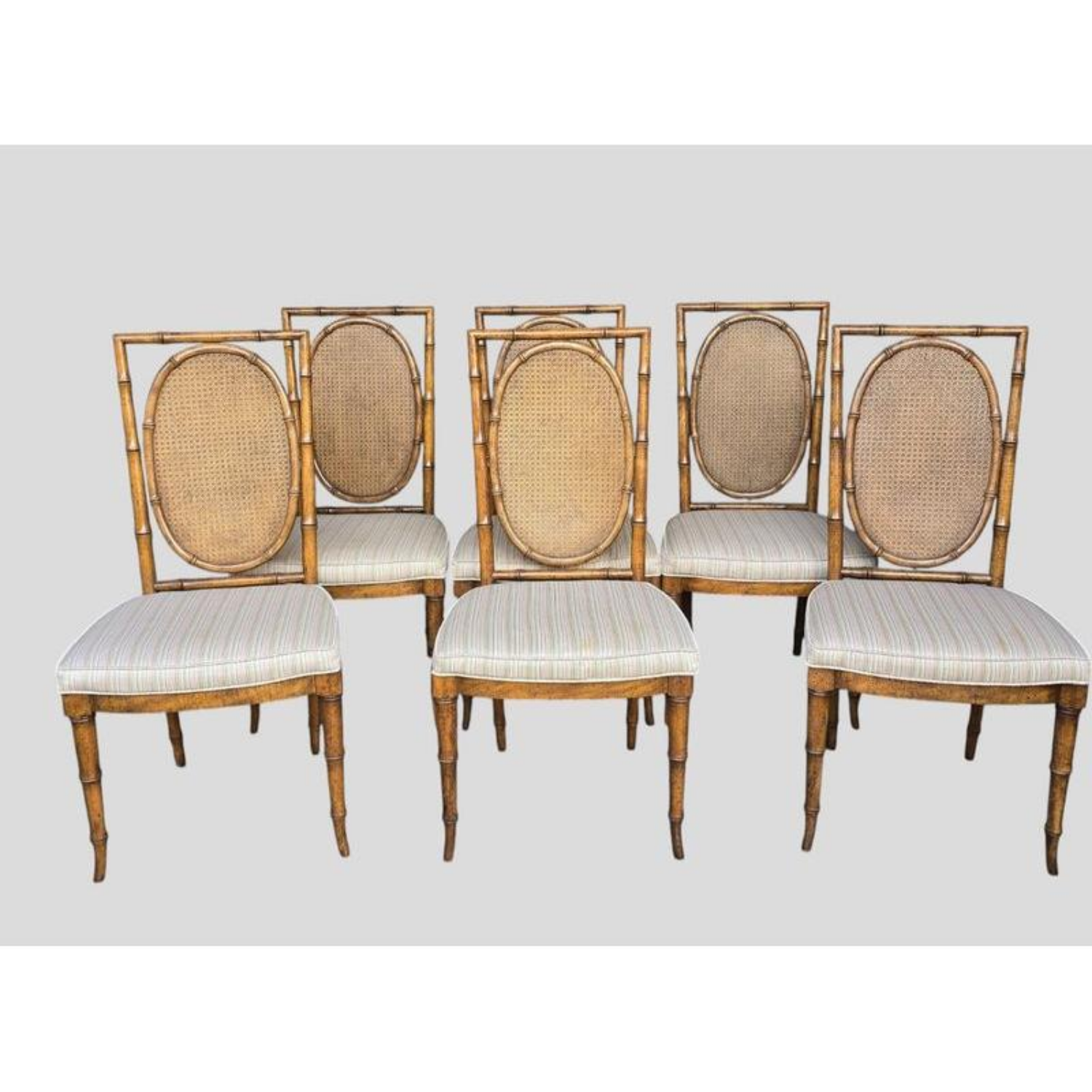 Free Delivery - 6 Vintage Faux Bamboo and Cane Wood Dining Chairs Image #1 | Ivy Store