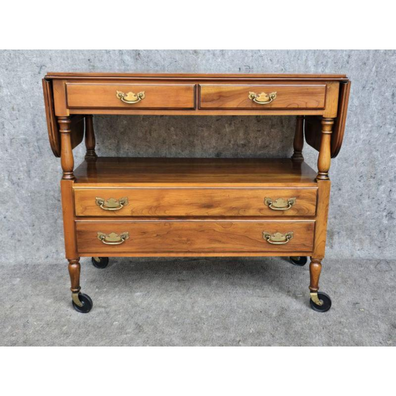 Free Delivery - 20th C Statton Trutype Americana Rolling Dropleaf Wood Tea Cart  Image #2 | Ivy Store