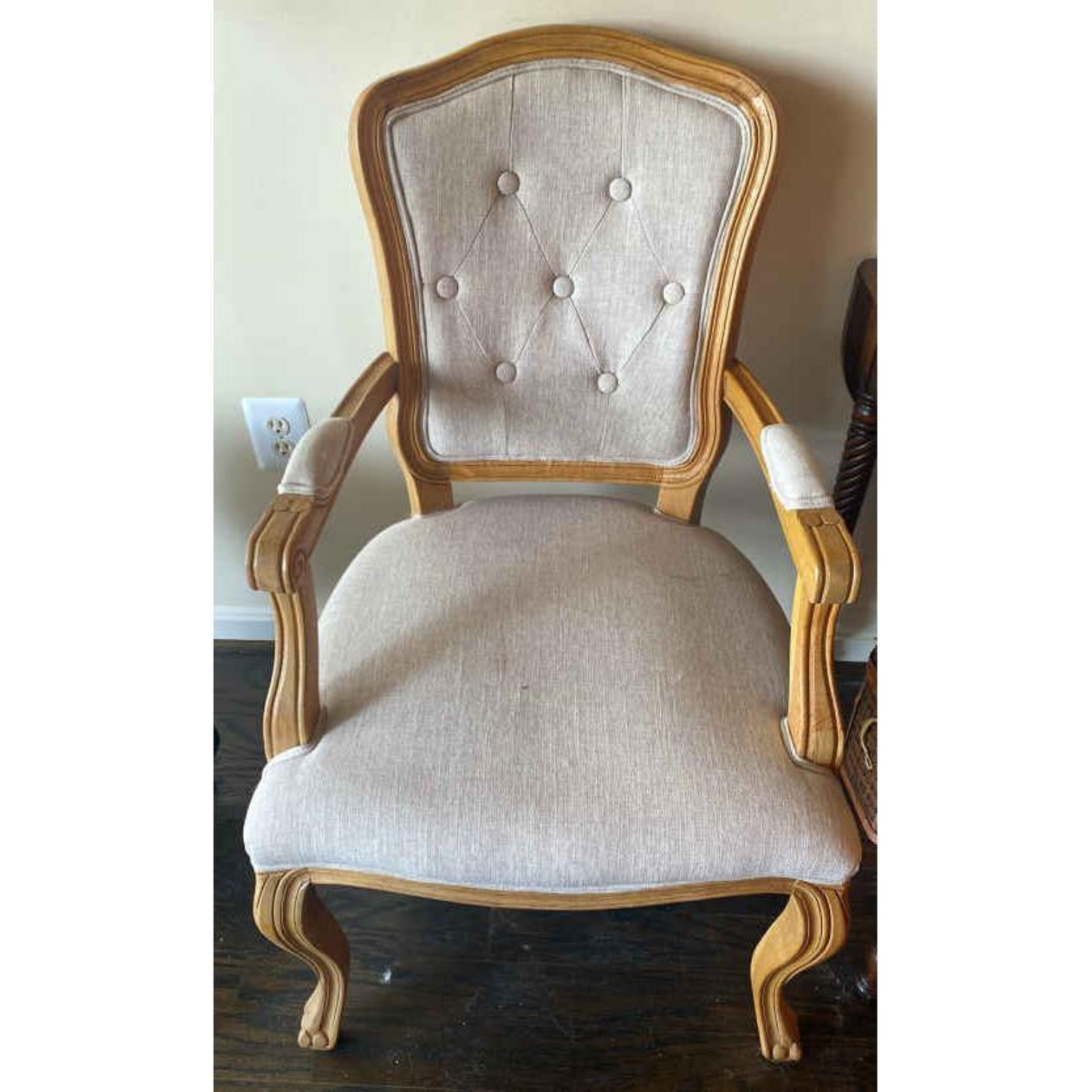 Free Delivery - Taupe Upholstered & Light Wood Arm Chair Image #1 | Ivy Store