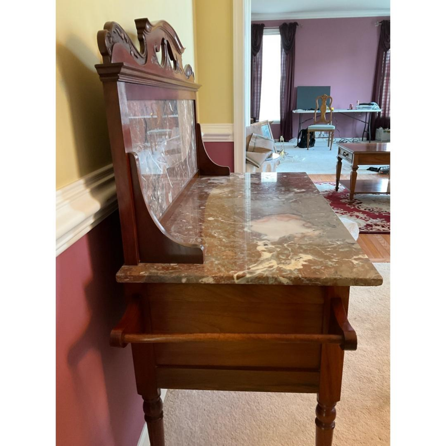 Free Delivery - Antique Marble Top Wash Stand Console Table image | Ivy Store