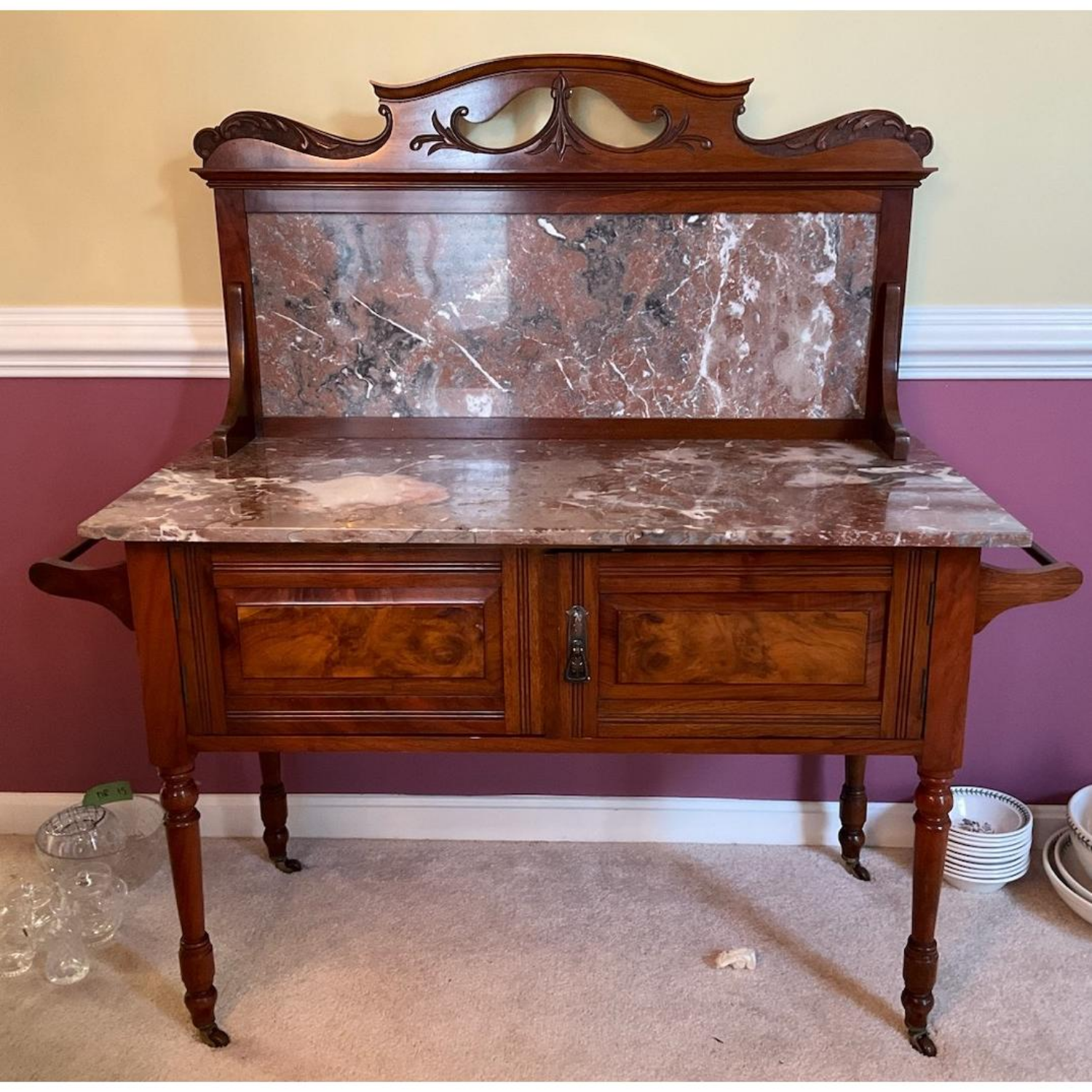 Free Delivery - Antique Marble Top Wash Stand Console Table image | Ivy Store