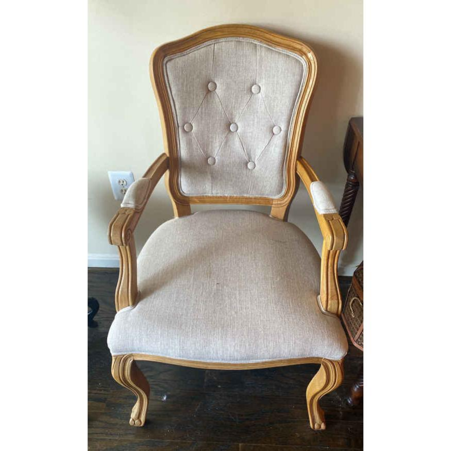 Free Delivery - Taupe Upholstered & Light Wood Arm Chair Image #2 | Ivy Store