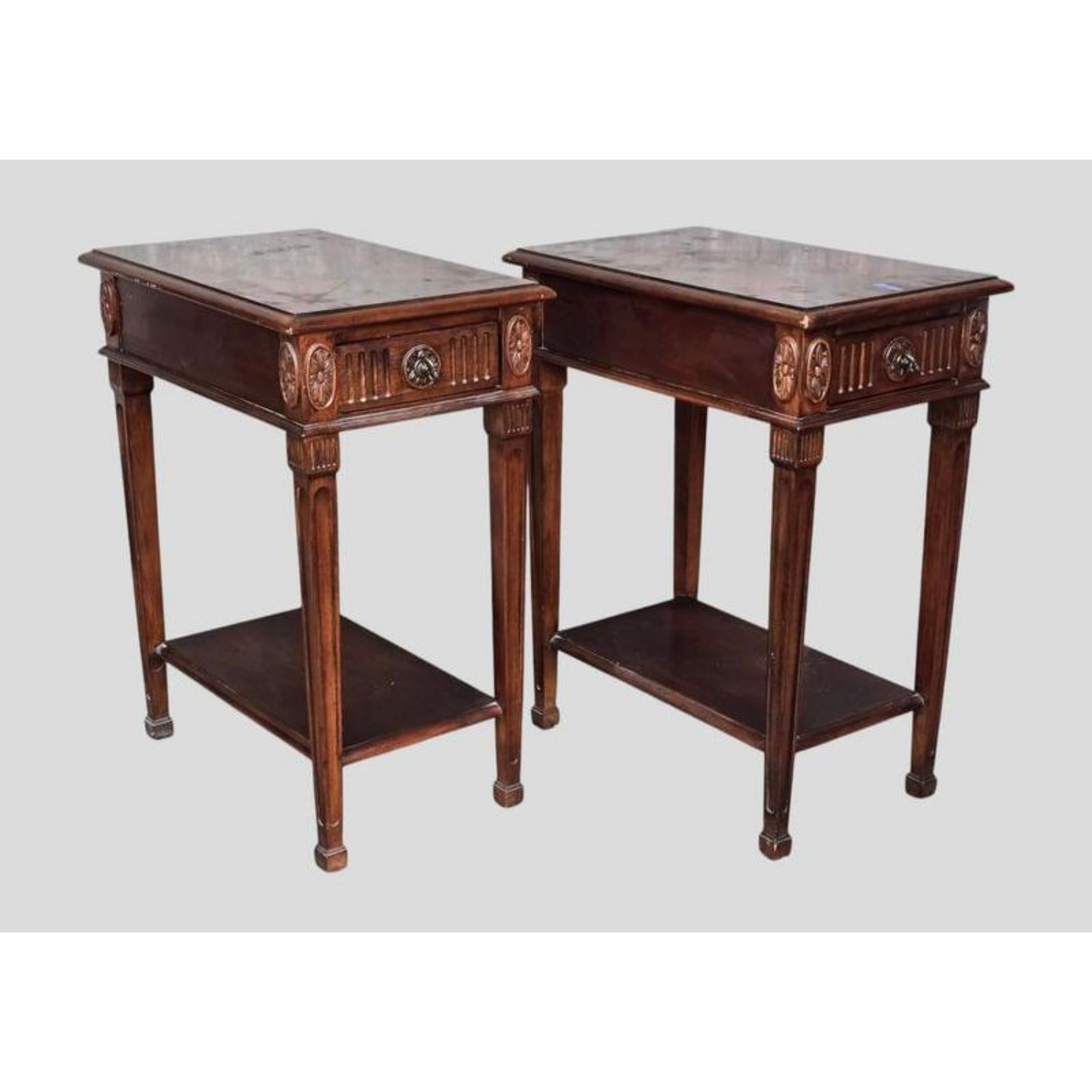Free Delivery - Pair HEKMAN Vintage Wood Side Tables 1 Drawer Image #1 | Ivy Store