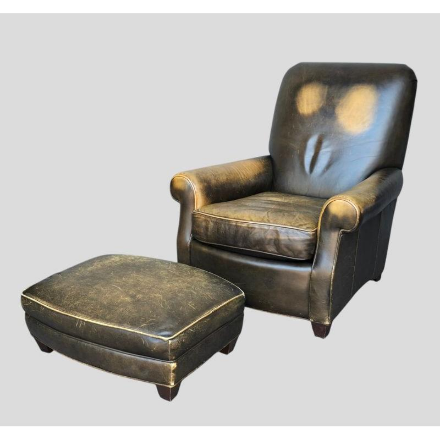 Free Delivery - CRATE and BARREL Leather Club Lounge Chair and Ottoman Image #1 | Ivy Store