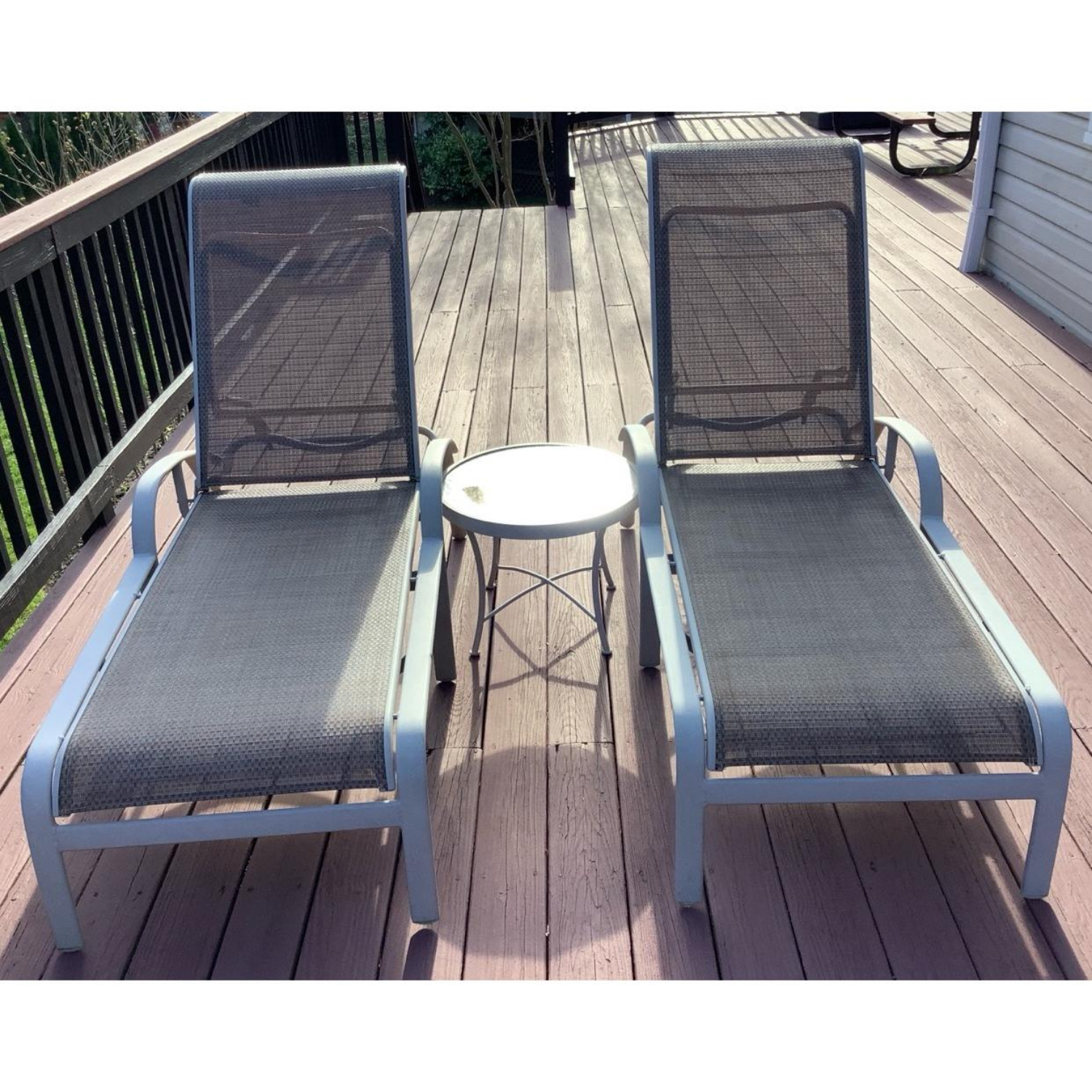 Free Delivery - 2 Tan Tropitone Recliners And Small Glass Table Image #1 | Ivy Store