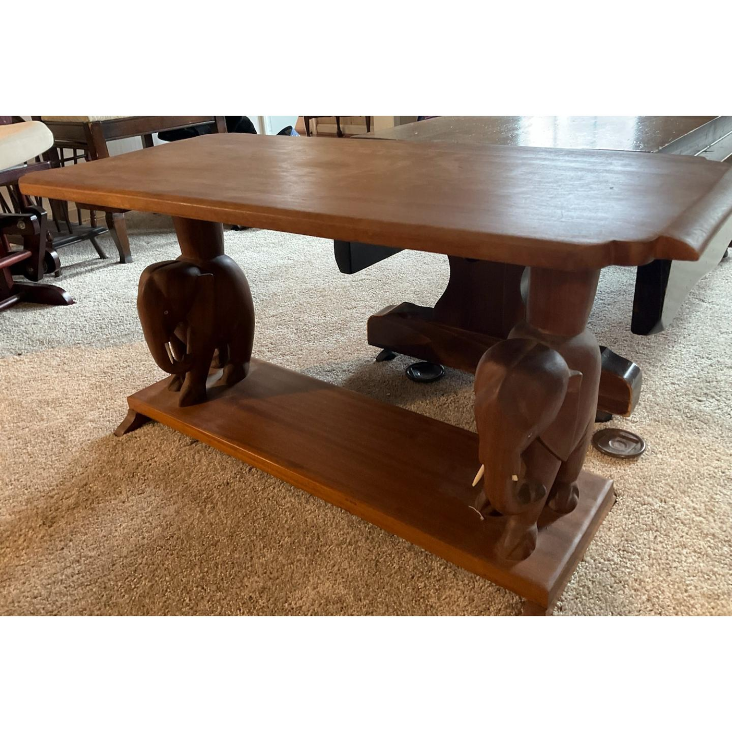 Free Delivery - Carved Wood Elephant Table Image #2 | Ivy Store