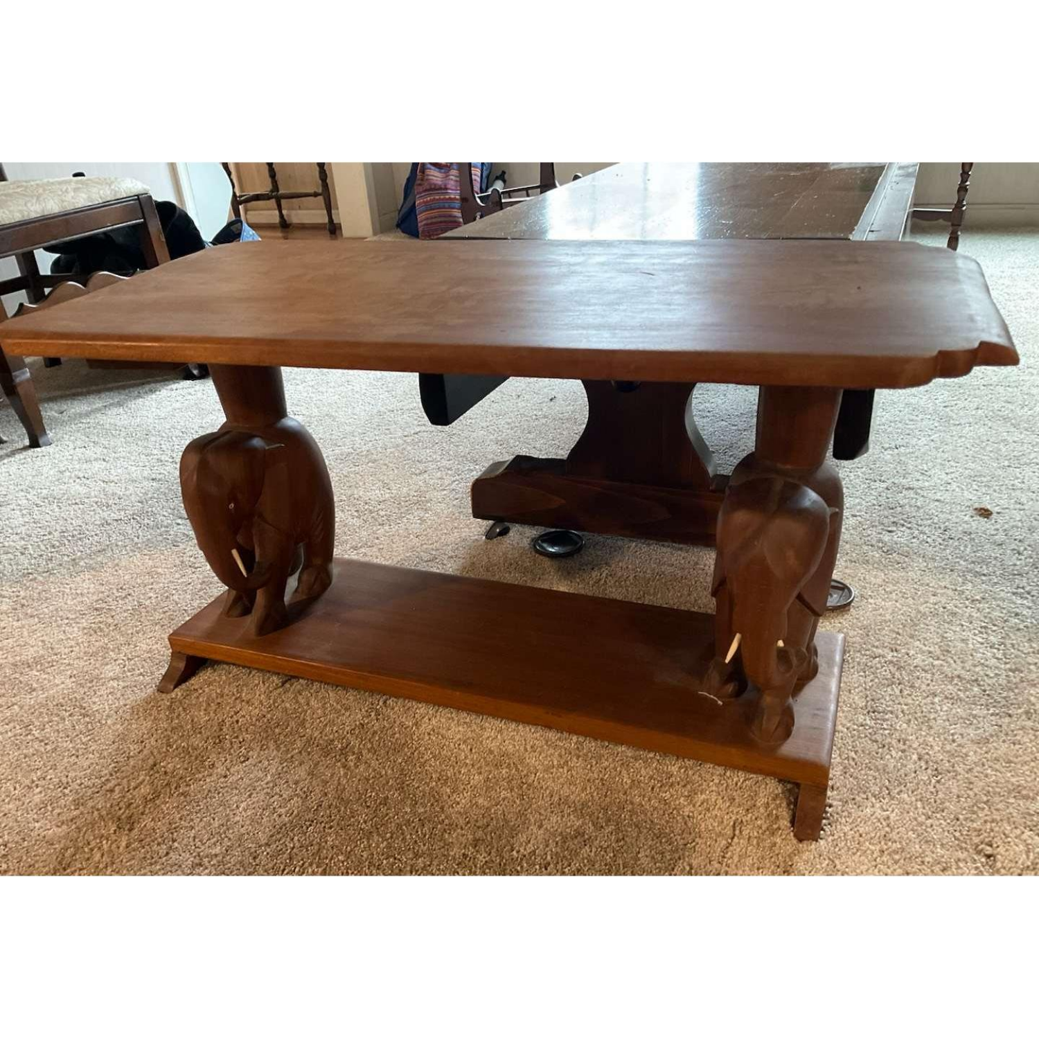 Free Delivery - Carved Wood Elephant Table Image #1 | Ivy Store