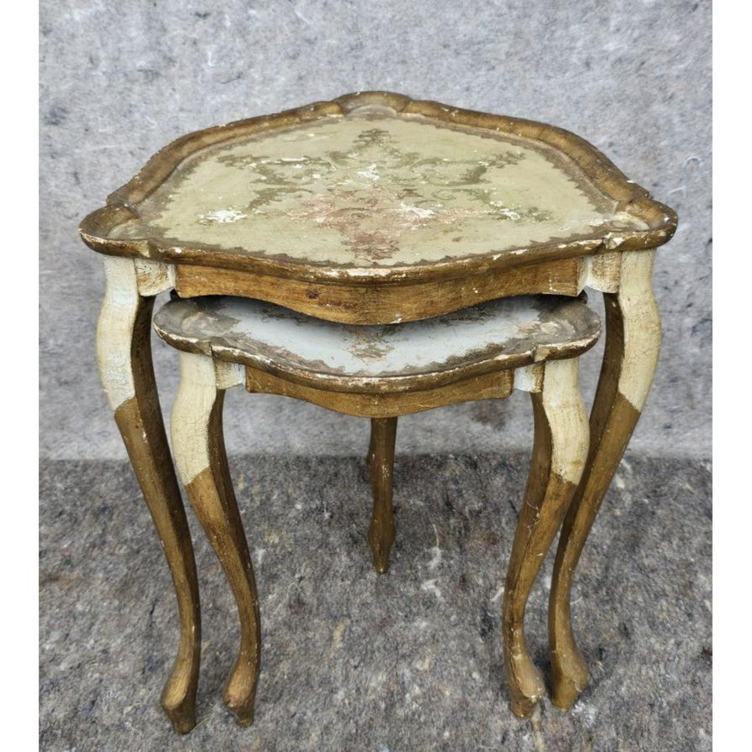 Free Delivery - 2 Vintage Fancy Italian Gilt Painted Nesting Stacking Tables Image #2 | Ivy Store
