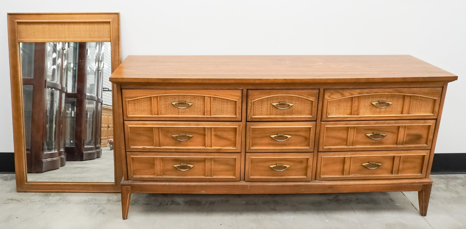 Free Delivery - Dixie Bedroom Set - Oak Triple Long Dresser, Tall Dresser,  Nightstands, Headboard image | Ivy Store