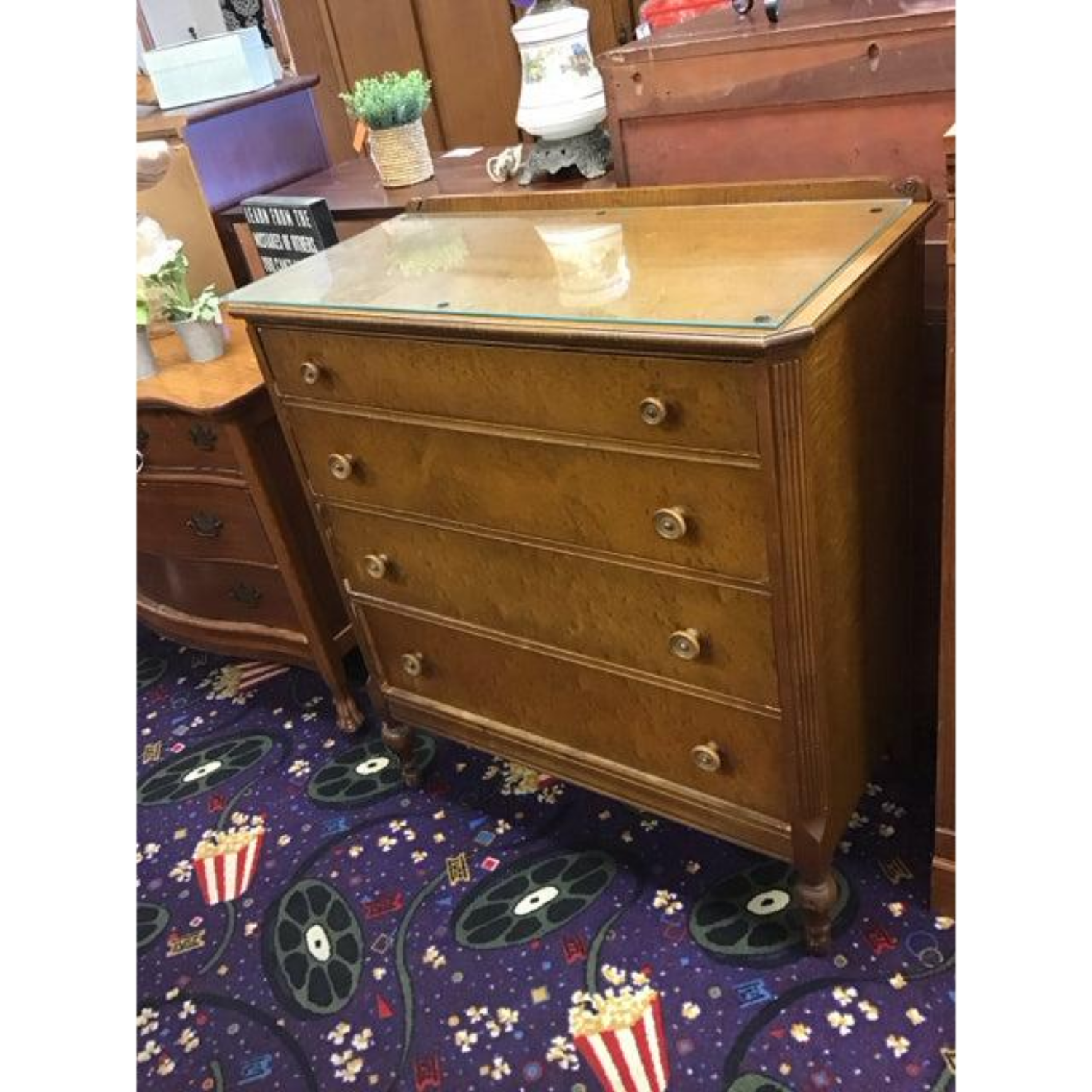 Free Delivery - Maple Chest of Drawers with Glass Top Image #1 | Ivy Store