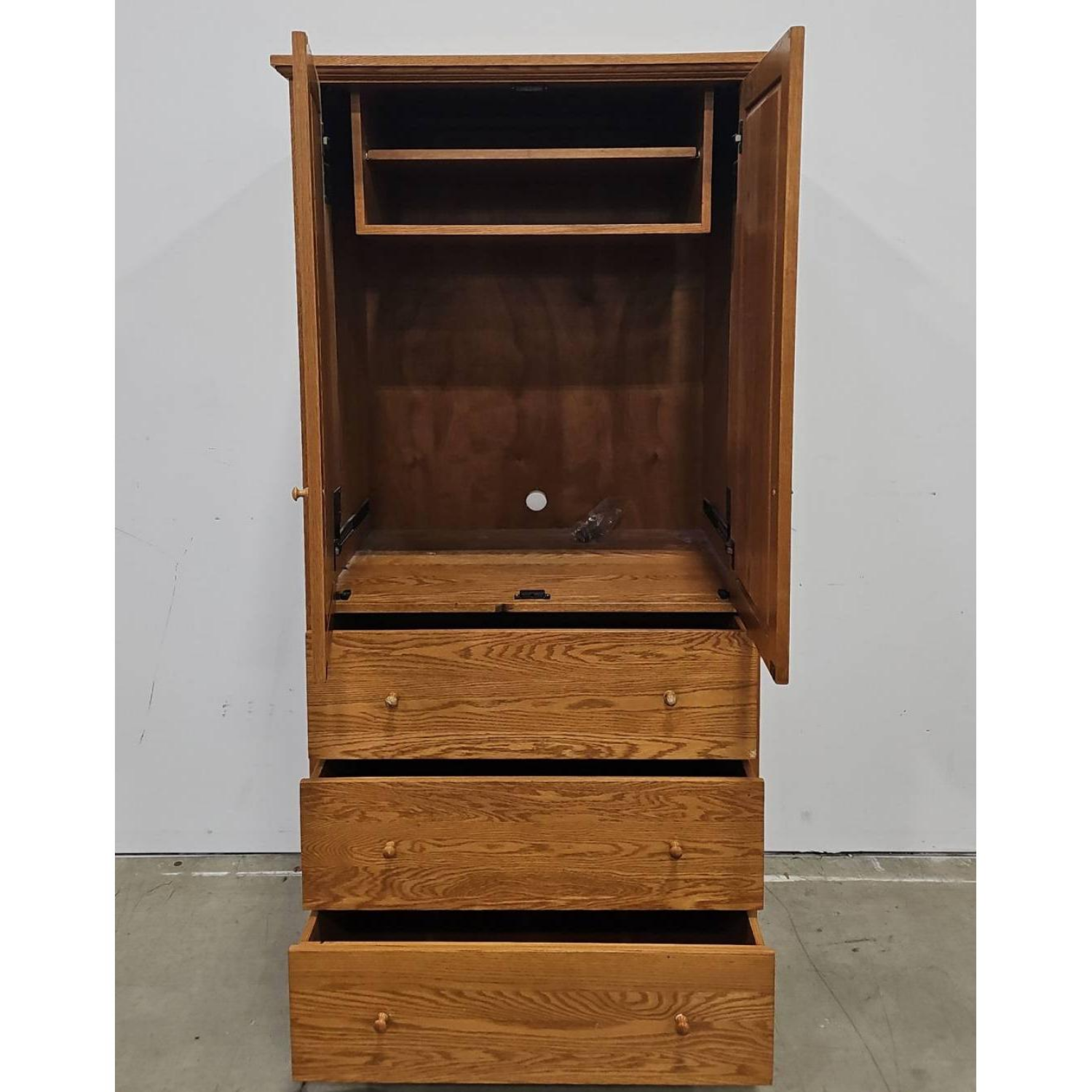 Free Delivery - Shaker Style Oak Armoire with Three Drawers Image #2 | Ivy Store