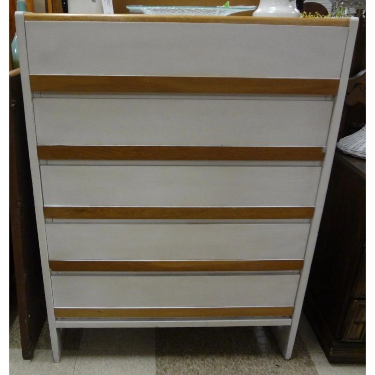 Free Delivery - Modern White Chest of Drawers with Wood Accents Image #1 | Ivy Store