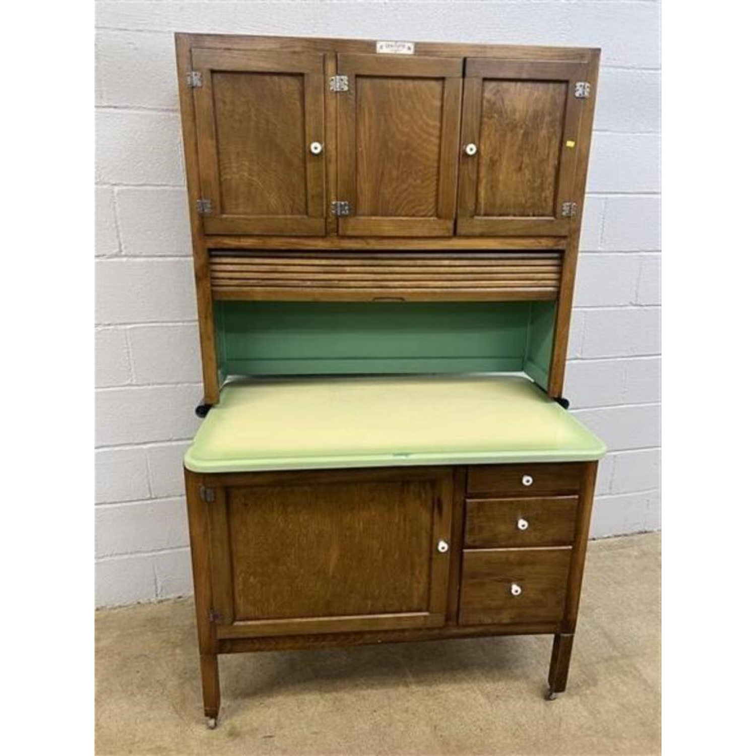 Free Delivery - Vintage Hoosier Kitchen Cabinet with Enamel Top, Storage & Display Image #1 | Ivy Store