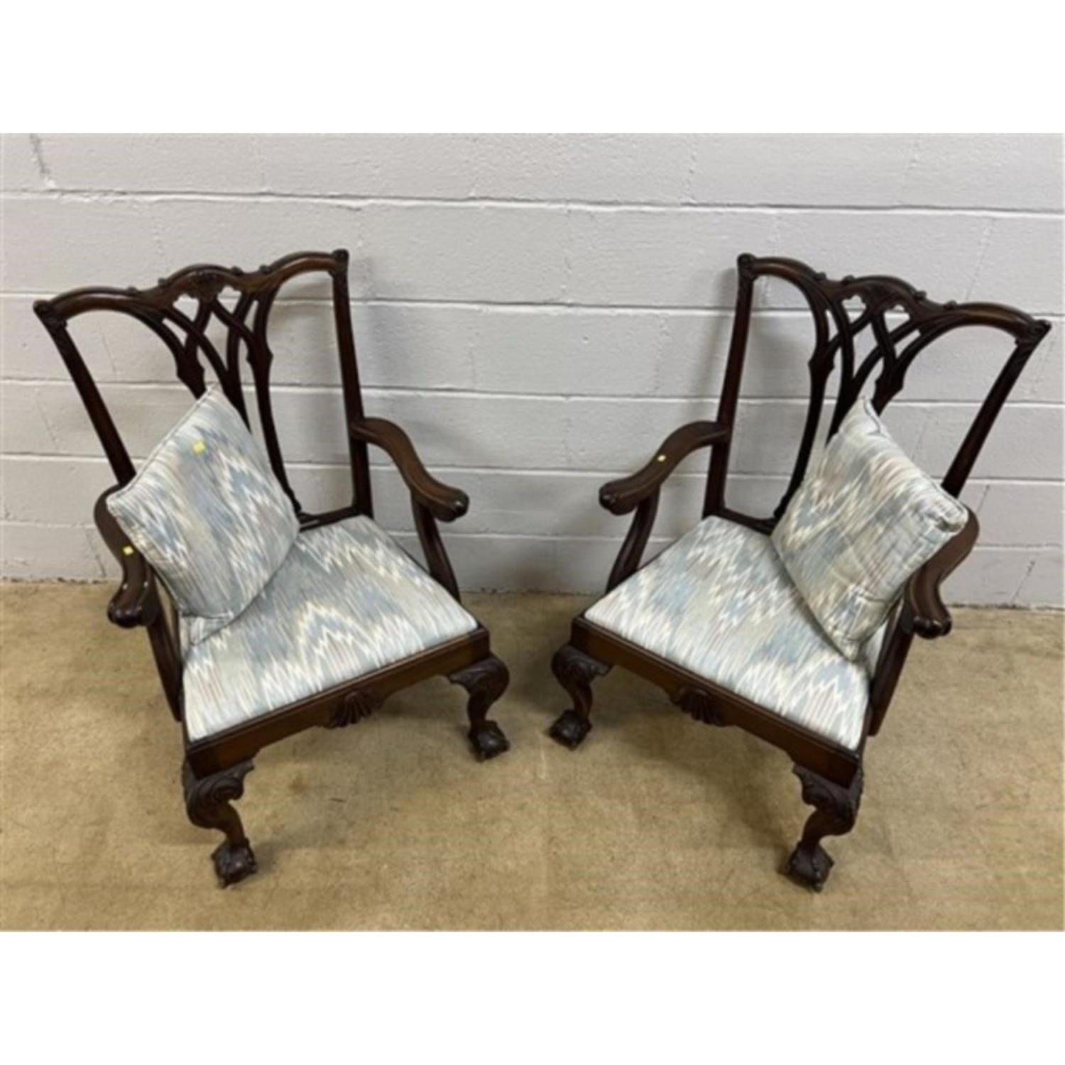 Free Delivery - Vintage Mahogany Chippendale Arm Chairs Pair Image #1 | Ivy Store