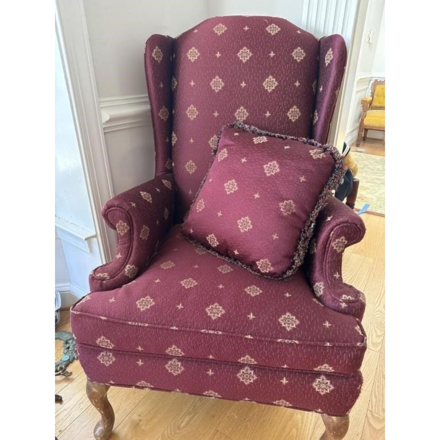 Free Delivery - Vintage Wingback Chair with Large Cushion Red Fabric Image #1 | Ivy Store