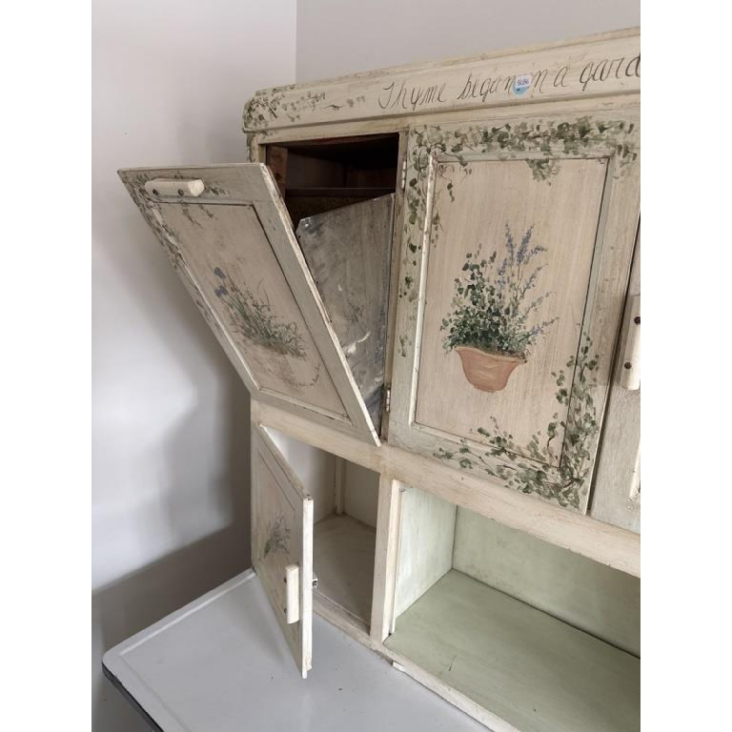 Free Delivery - Vintage Hoosier Cabinet with Enameled Top and Floral Design image | Ivy Store