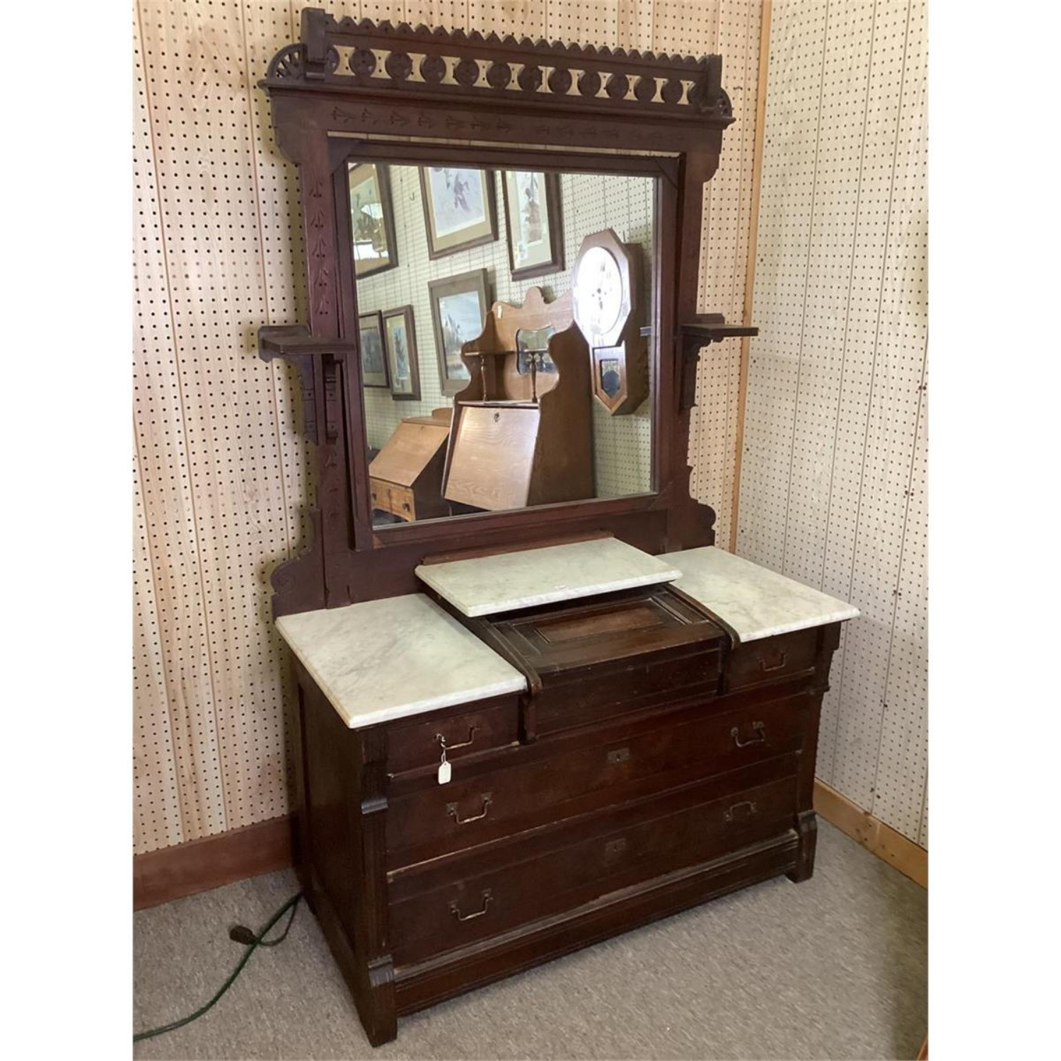 Free Delivery - Vintage Marble Top Dresser with Swivel Mirror Furniture Antique Chest of Drawers Image #1 | Ivy Store