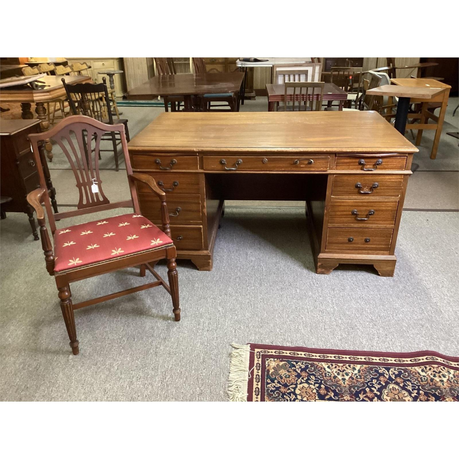 Free Delivery - Vintage Executive Desk with Antique Chair Set, Studio Office Furniture, Classic Desk, Mahogany Workstation Image #1 | Ivy Store