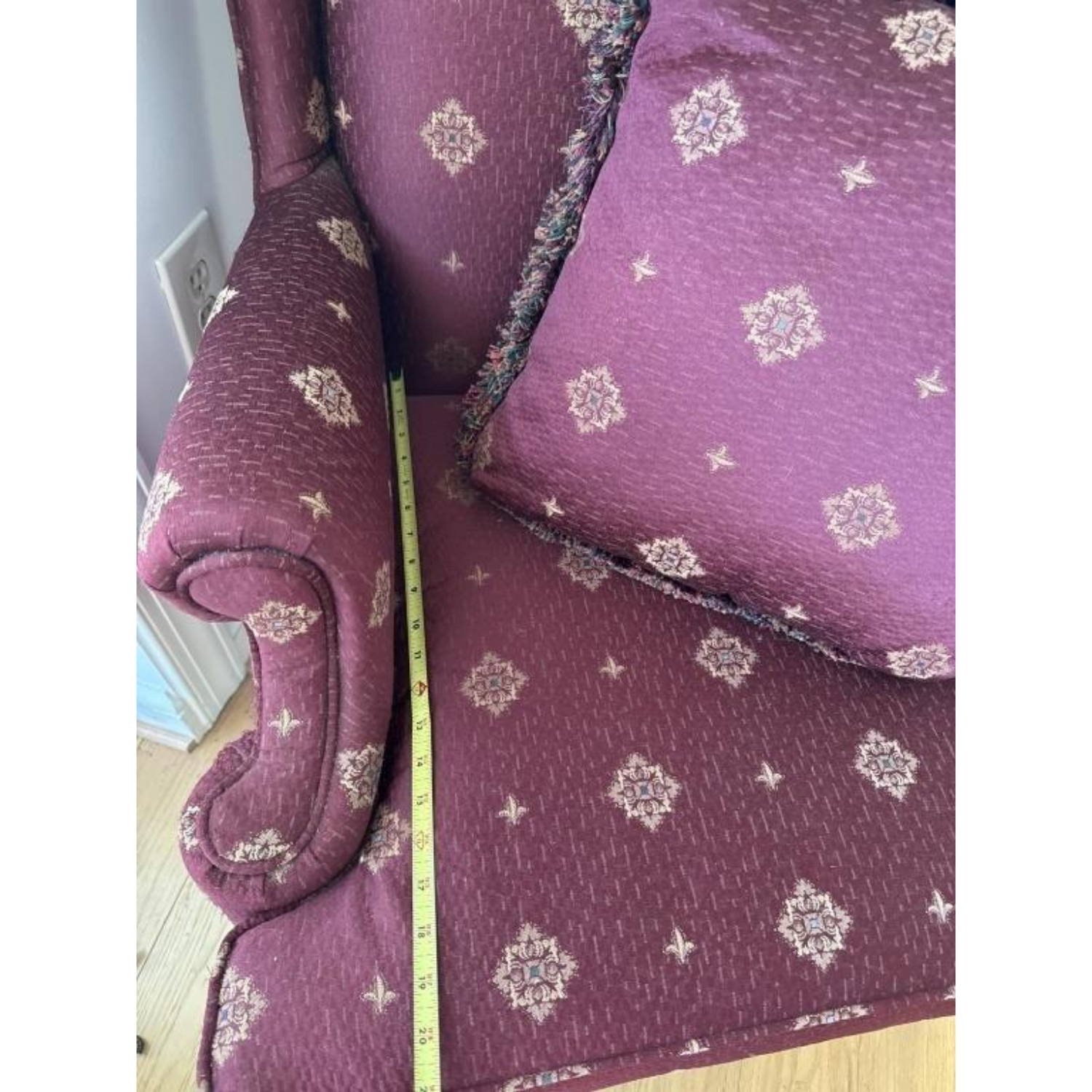 Free Delivery - Vintage Wingback Chair with Large Cushion Red Fabric image | Ivy Store