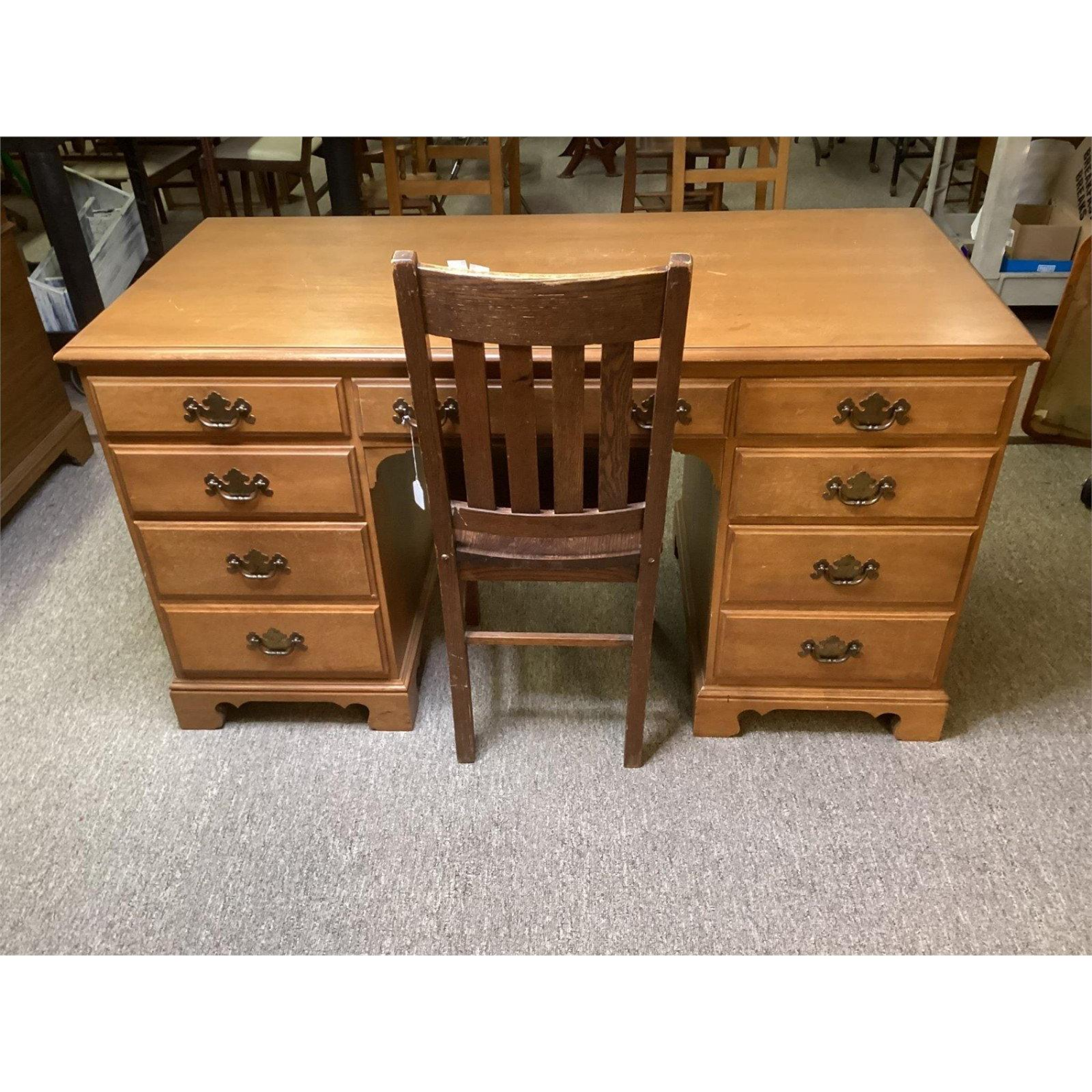 Free Delivery - Vintage Ethan Allen Maple and Birch Writing Desk with Chair Image #1 | Ivy Store