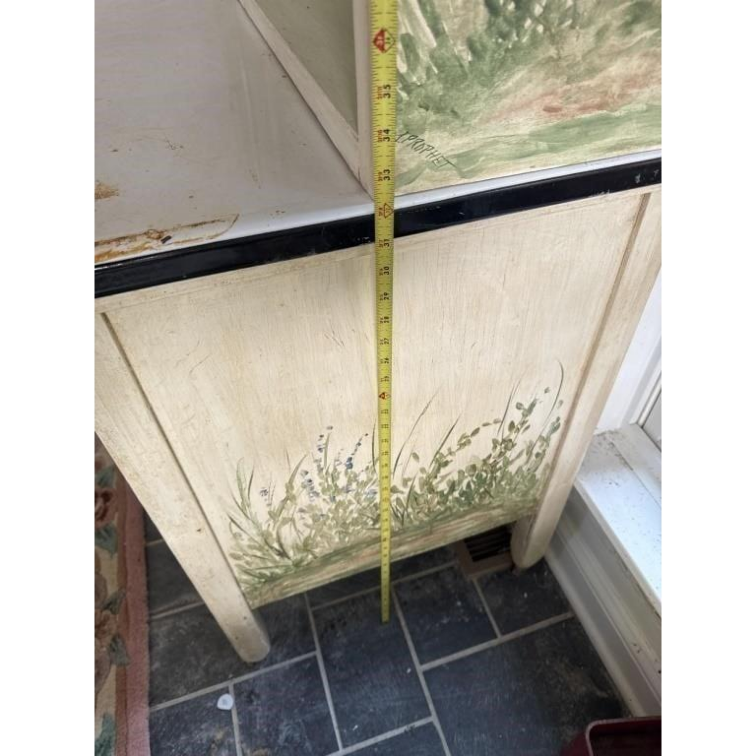 Free Delivery - Vintage Hoosier Cabinet with Enameled Top and Floral Design image | Ivy Store