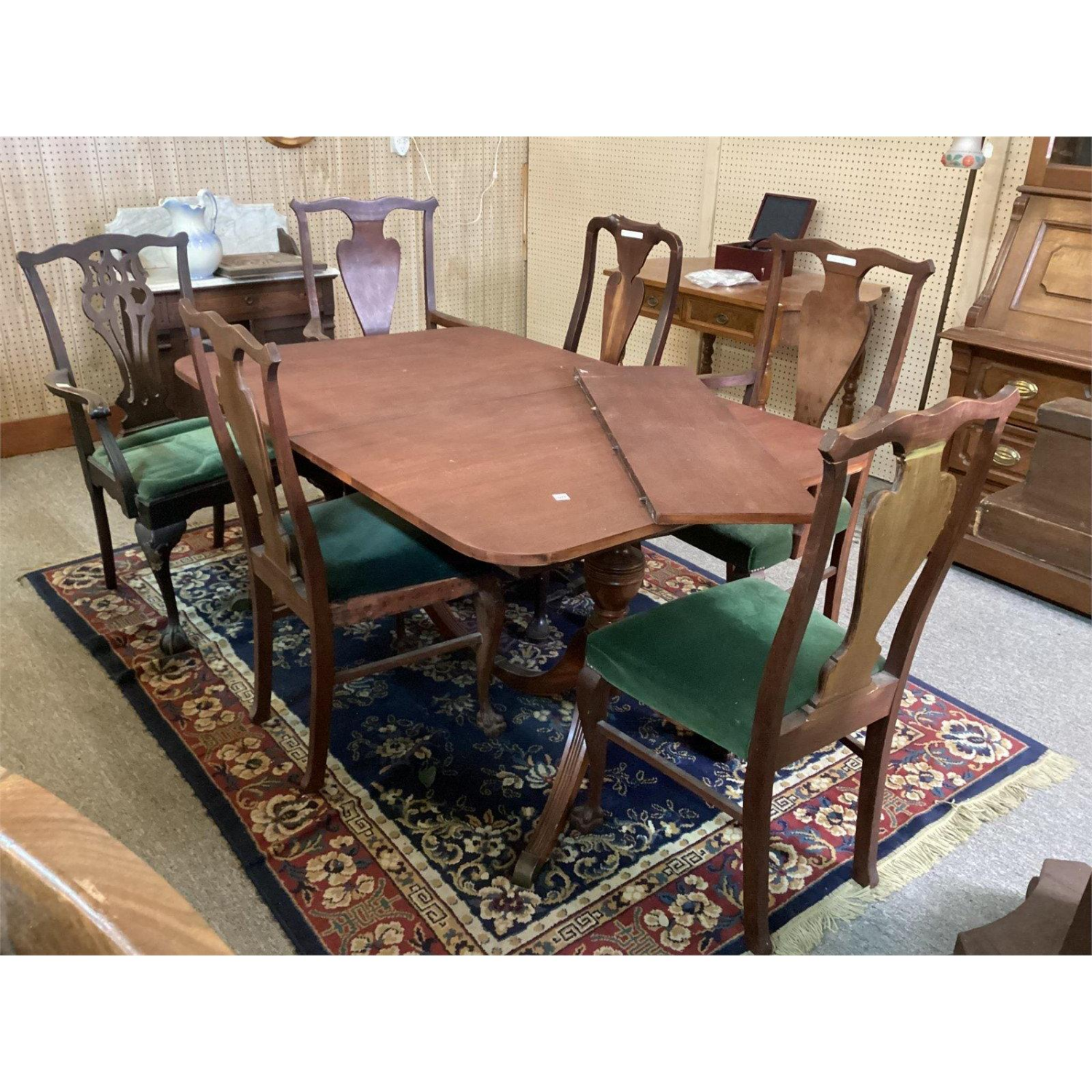Free Delivery - Vintage Dining Table Set with 6 Chippendale Style Chairs and Leaf Image #1 | Ivy Store