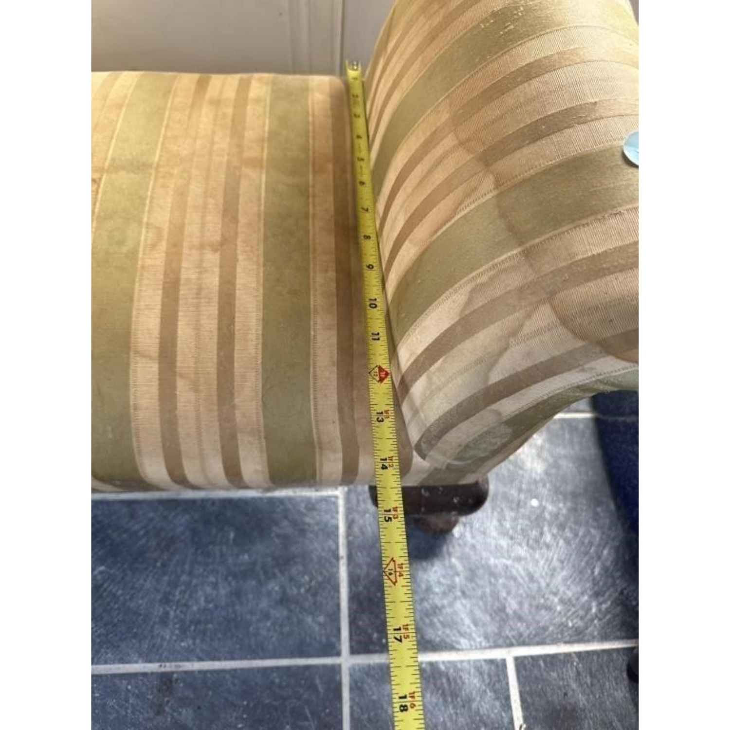 Free Delivery - Vintage Rolled Arm Chaise Lounge Bench Upholstered Striped Fabric image | Ivy Store