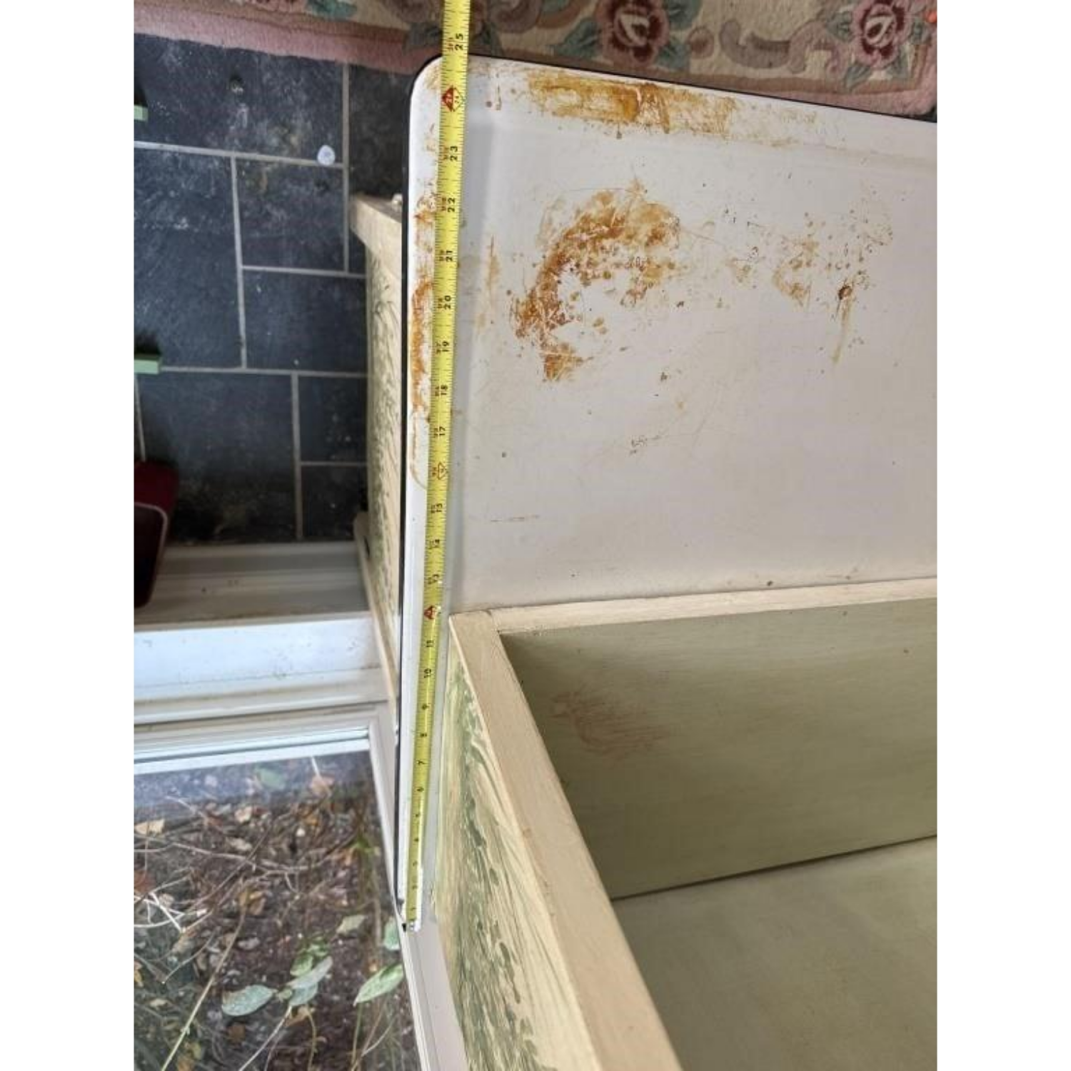 Free Delivery - Vintage Hoosier Cabinet with Enameled Top and Floral Design image | Ivy Store