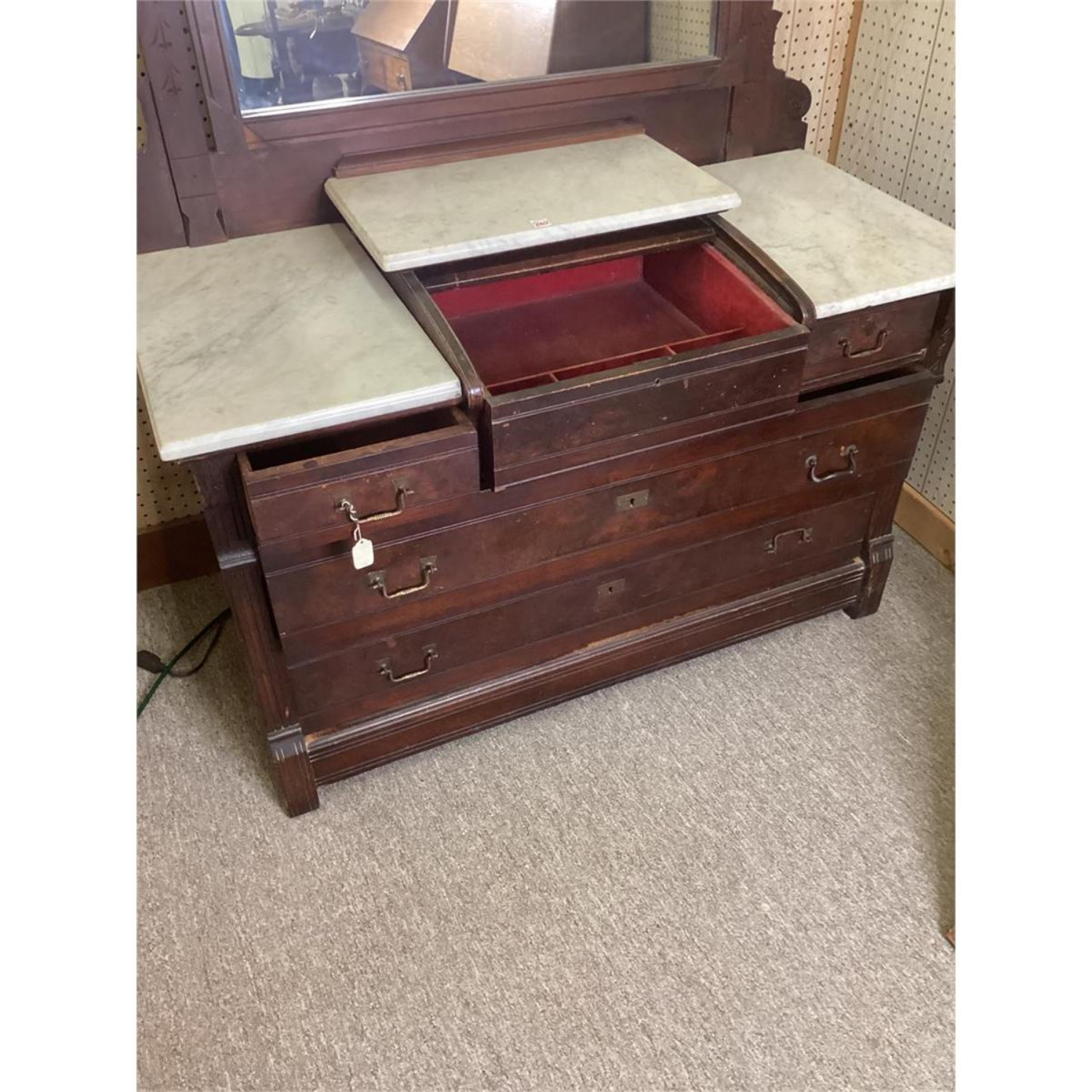 Free Delivery - Vintage Marble Top Dresser with Swivel Mirror Furniture Antique Chest of Drawers Image #2 | Ivy Store