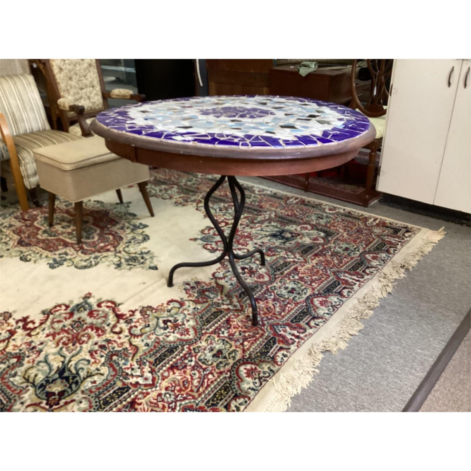 Free Delivery - Mosaic Top Table with Metal Legs Vintage Round Accent Table Image #1 | Ivy Store
