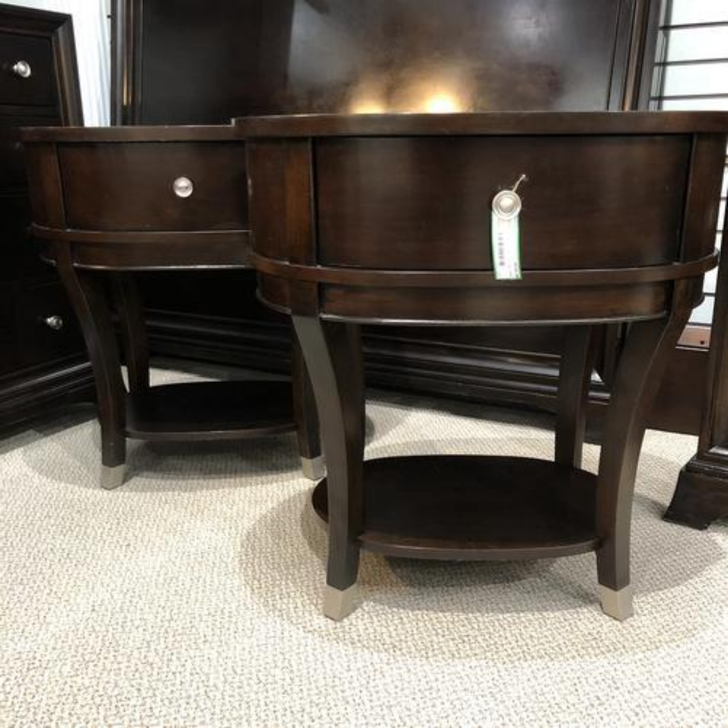 Free Delivery - Pair of Dark Stain Oval Nightstands image | Ivy Store