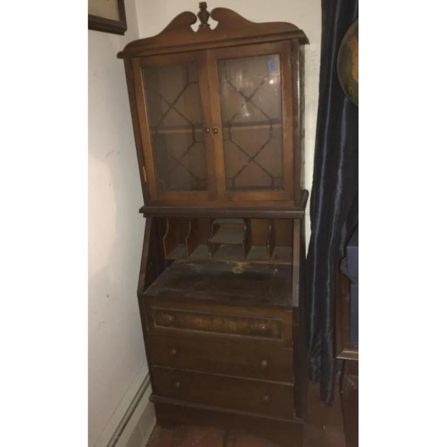 Free Delivery - Antique Wooden Desk with Glass Cabinet Doors Display Image #1 | Ivy Store