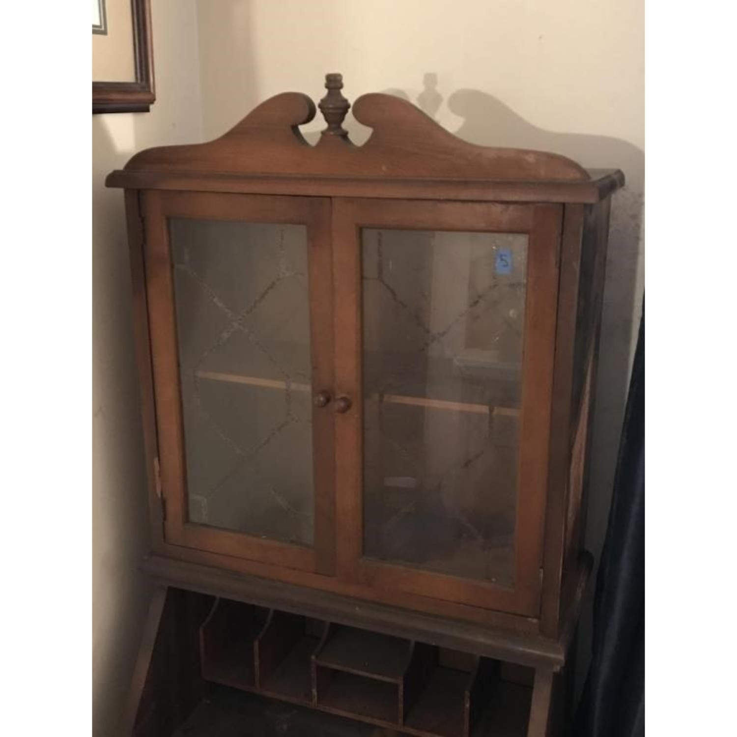 Free Delivery - Antique Wooden Desk with Glass Cabinet Doors Display Image #2 | Ivy Store