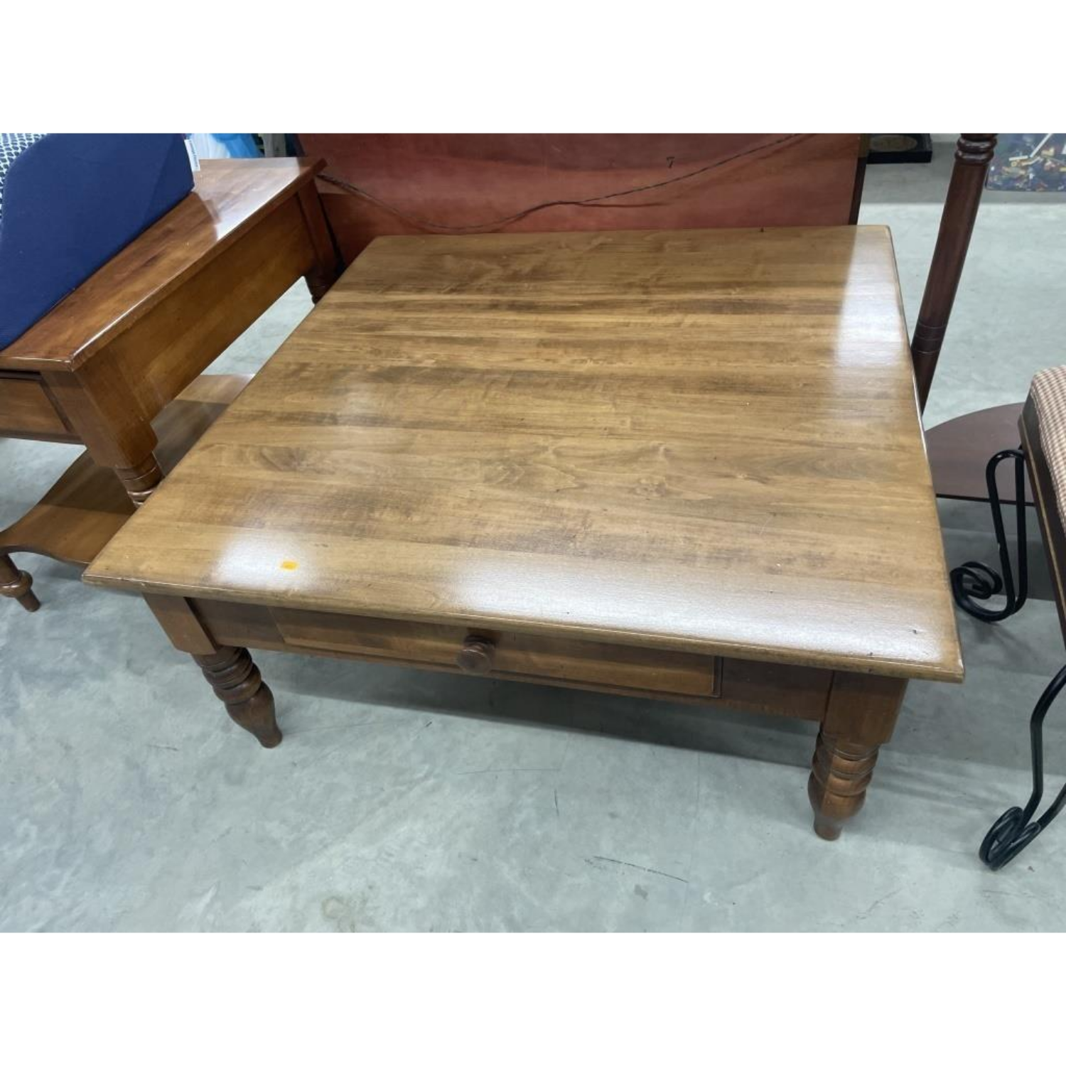 Free Delivery - Vintage Coffee Table with Drawer Rustic Design 38" Square Image #1 | Ivy Store