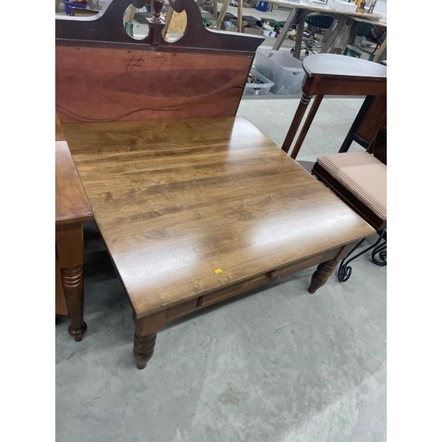 Free Delivery - Vintage Coffee Table with Drawer Rustic Design 38" Square Image #2 | Ivy Store