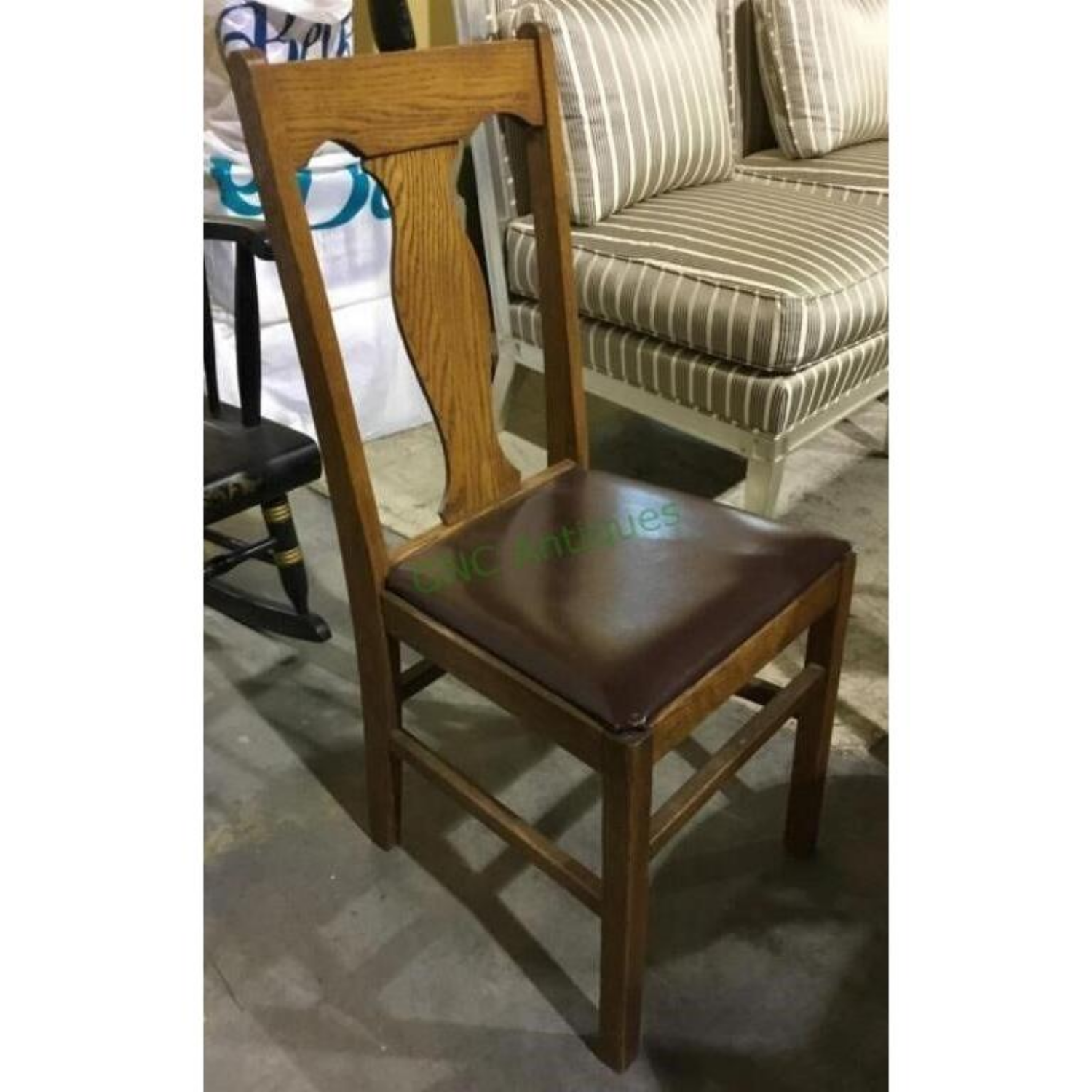 Free Delivery - Vintage Oak Wood Desk Chair with Vinyl Padded Seat Image #1 | Ivy Store