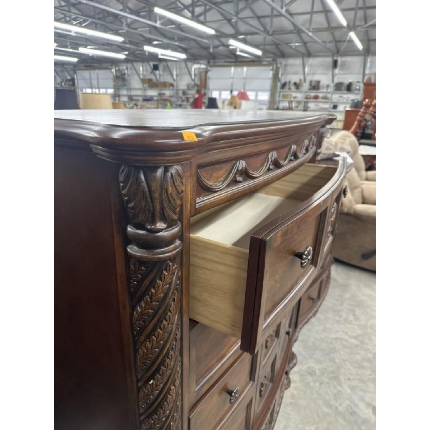 Free Delivery - Antique Chest of Drawers Floral Carvings Wooden Storage Dresser Image #2 | Ivy Store