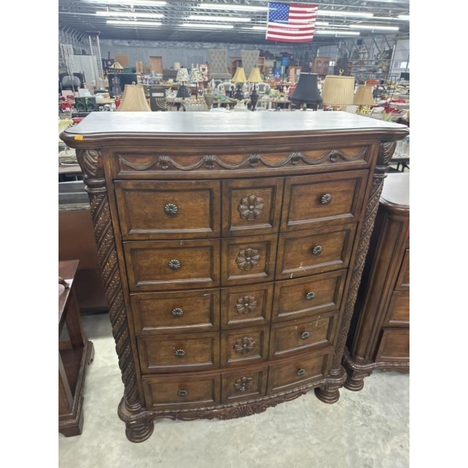 Free Delivery - Antique Chest of Drawers Floral Carvings Wooden Storage Dresser Image #1 | Ivy Store