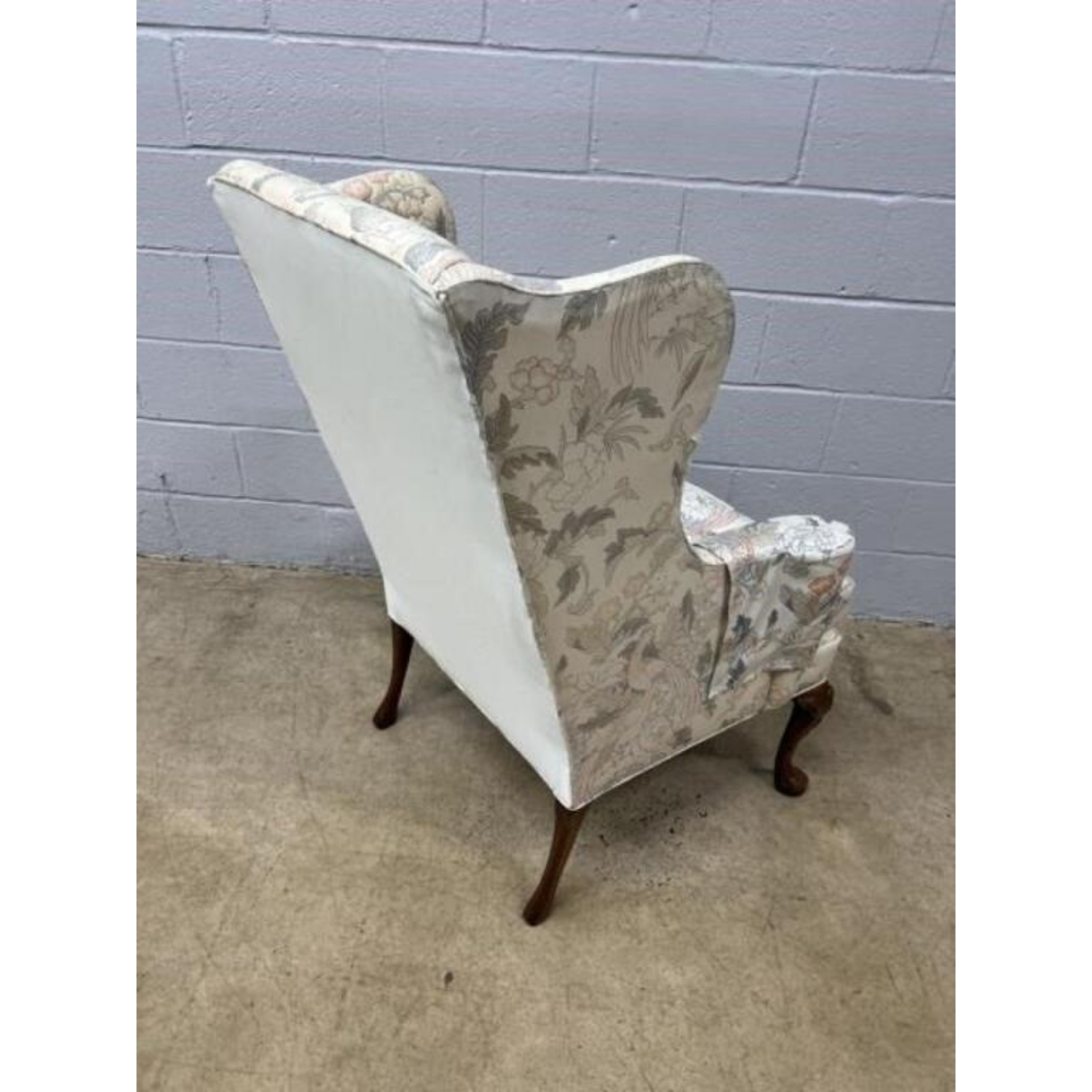 Free Delivery - Vintage Peafowl Wingback Chair Lounge Seat Floral Fabric Upholstery image | Ivy Store