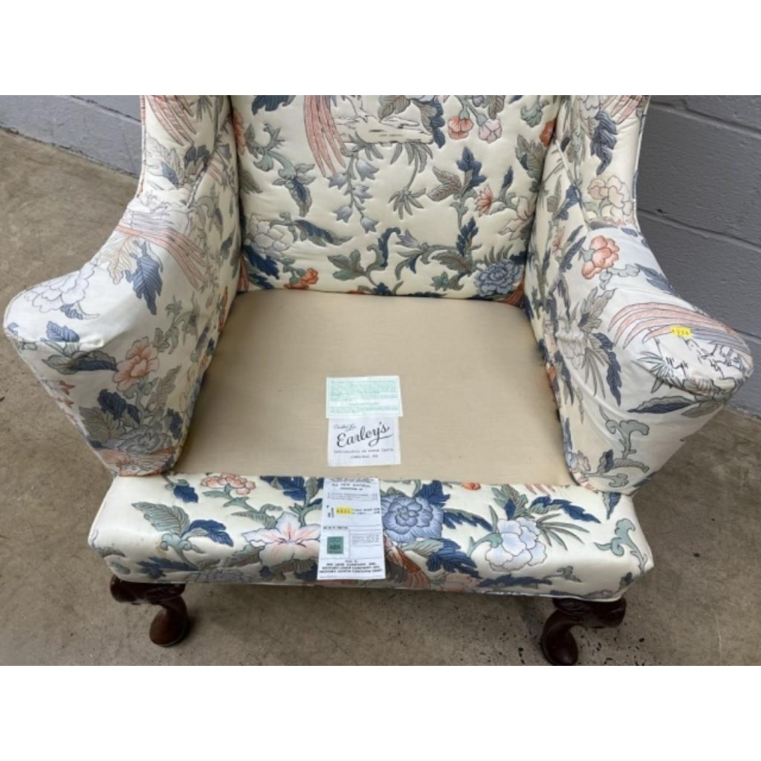 Free Delivery - Vintage Peafowl Wingback Chair Lounge Seat Floral Fabric Upholstery image | Ivy Store