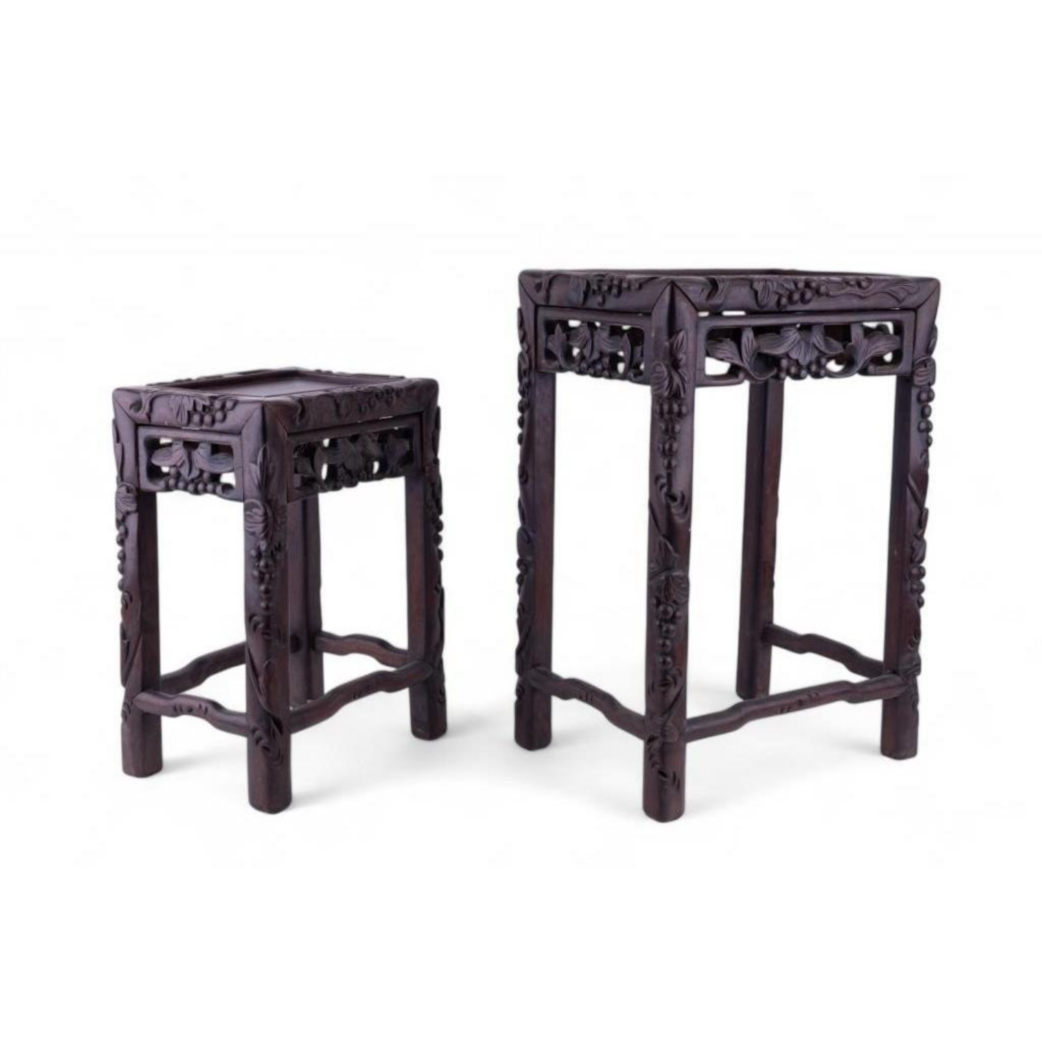 Free Delivery - Vintage Hand Carved Wooden Nesting Tables Set Rustic Asian Style Image #2 | Ivy Store