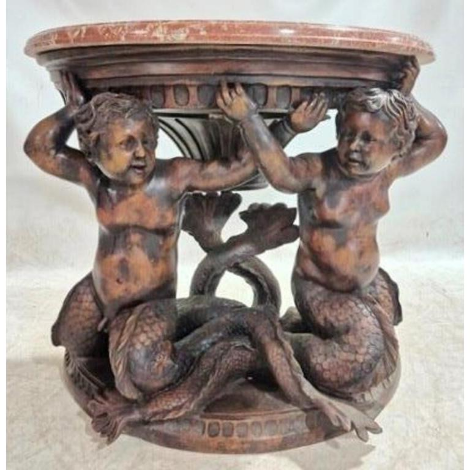 Free Delivery - Antique Bronze Marble Cherub Mermaid Table Demilune Accent Piece Image #1 | Ivy Store