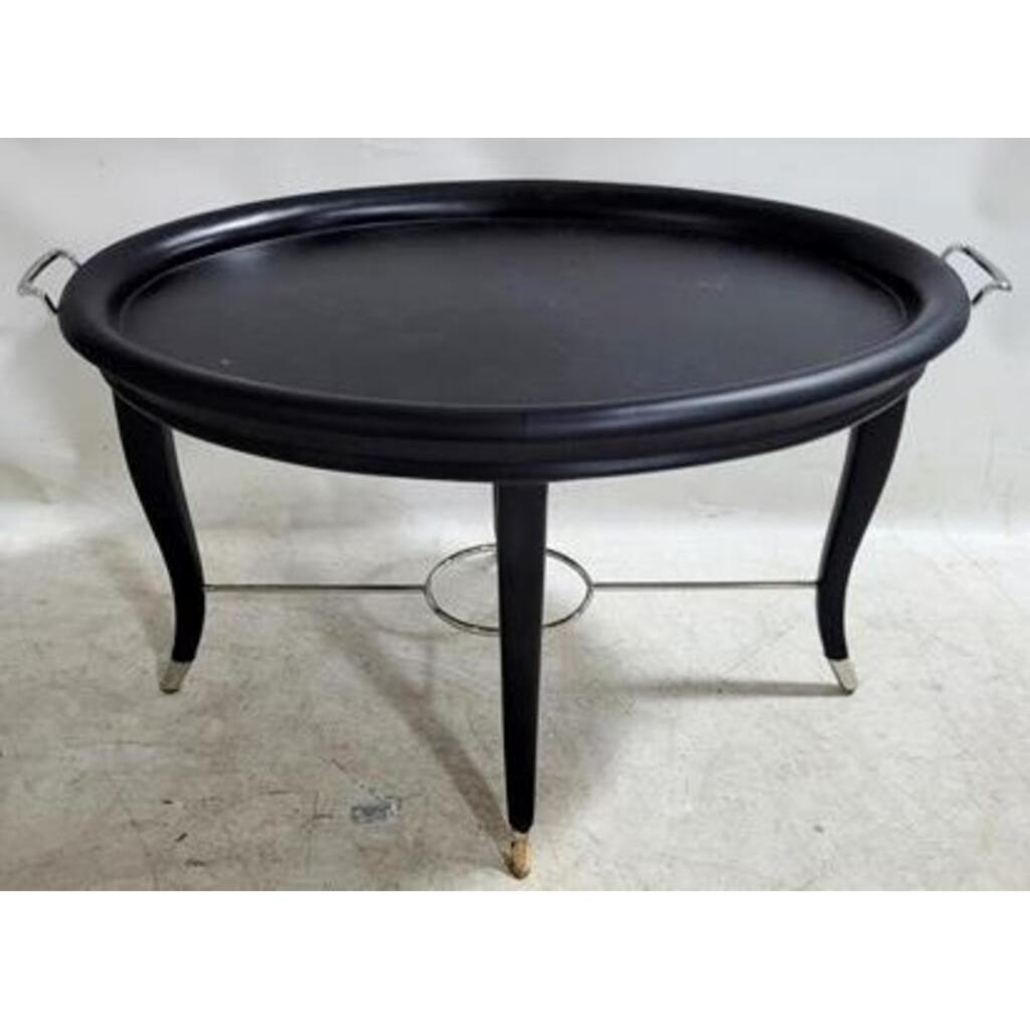 Free Delivery - Vintage Oval Coffee Table - Alden Parkes Black Round Tray Table - Mid Century Modern Cocktail Table - Elegant Living Room Accent Furniture Image #1 | Ivy Store