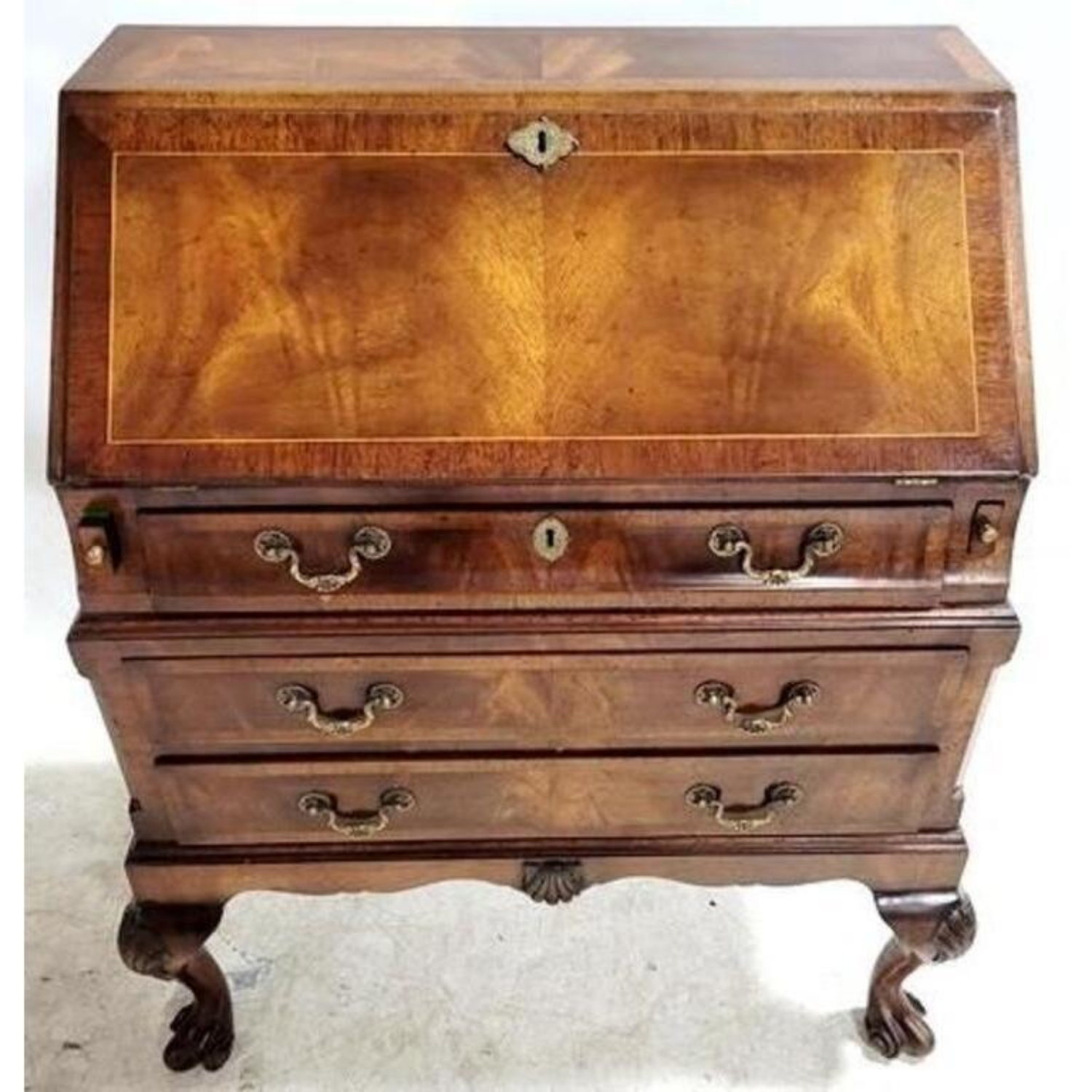 Free Delivery - Antique Inlaid Slant Front Secretary Writing Desk Cabinet Image #2 | Ivy Store