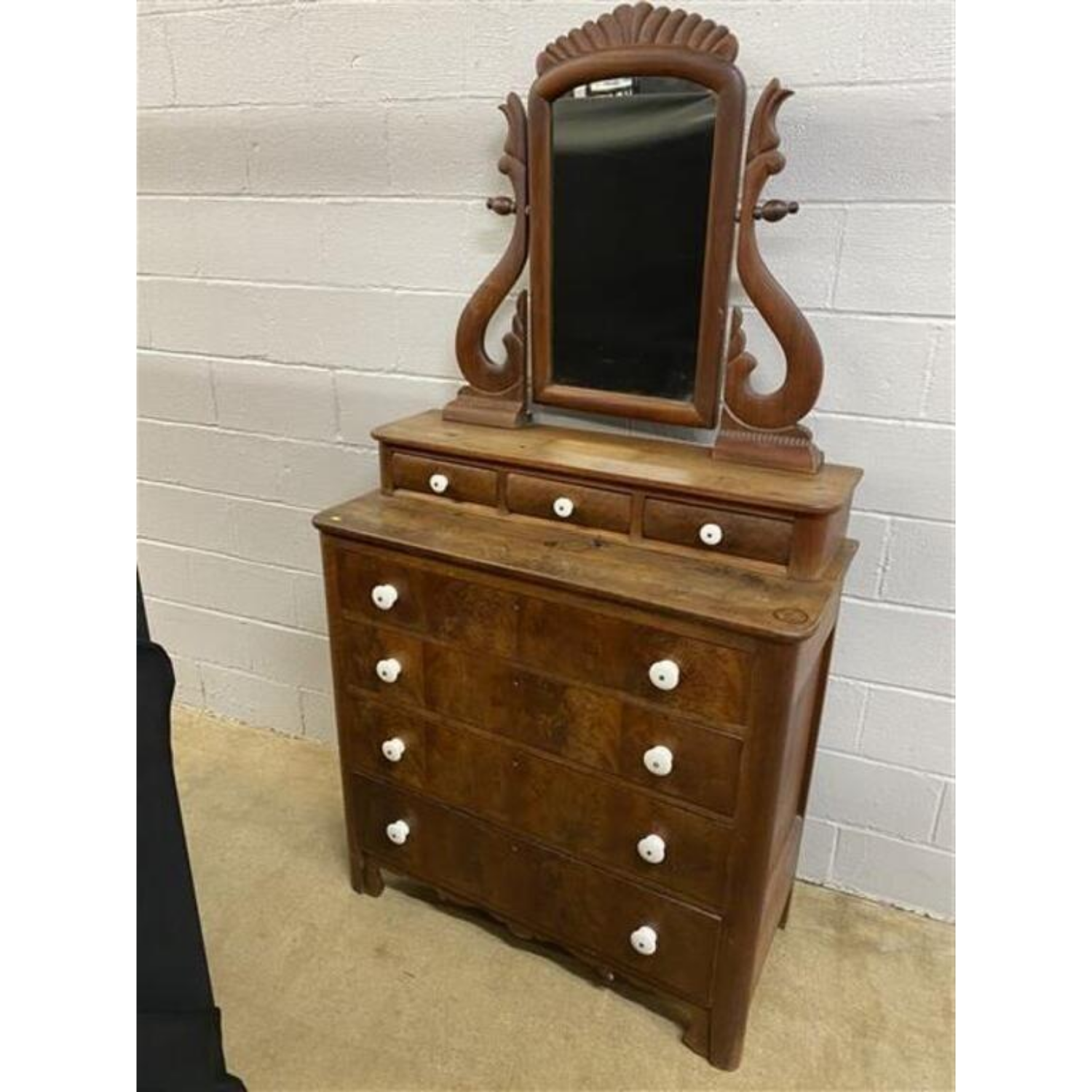 Free Delivery - Antique 4-Drawer Dresser with Mirror Vintage Chest of Drawers image | Ivy Store