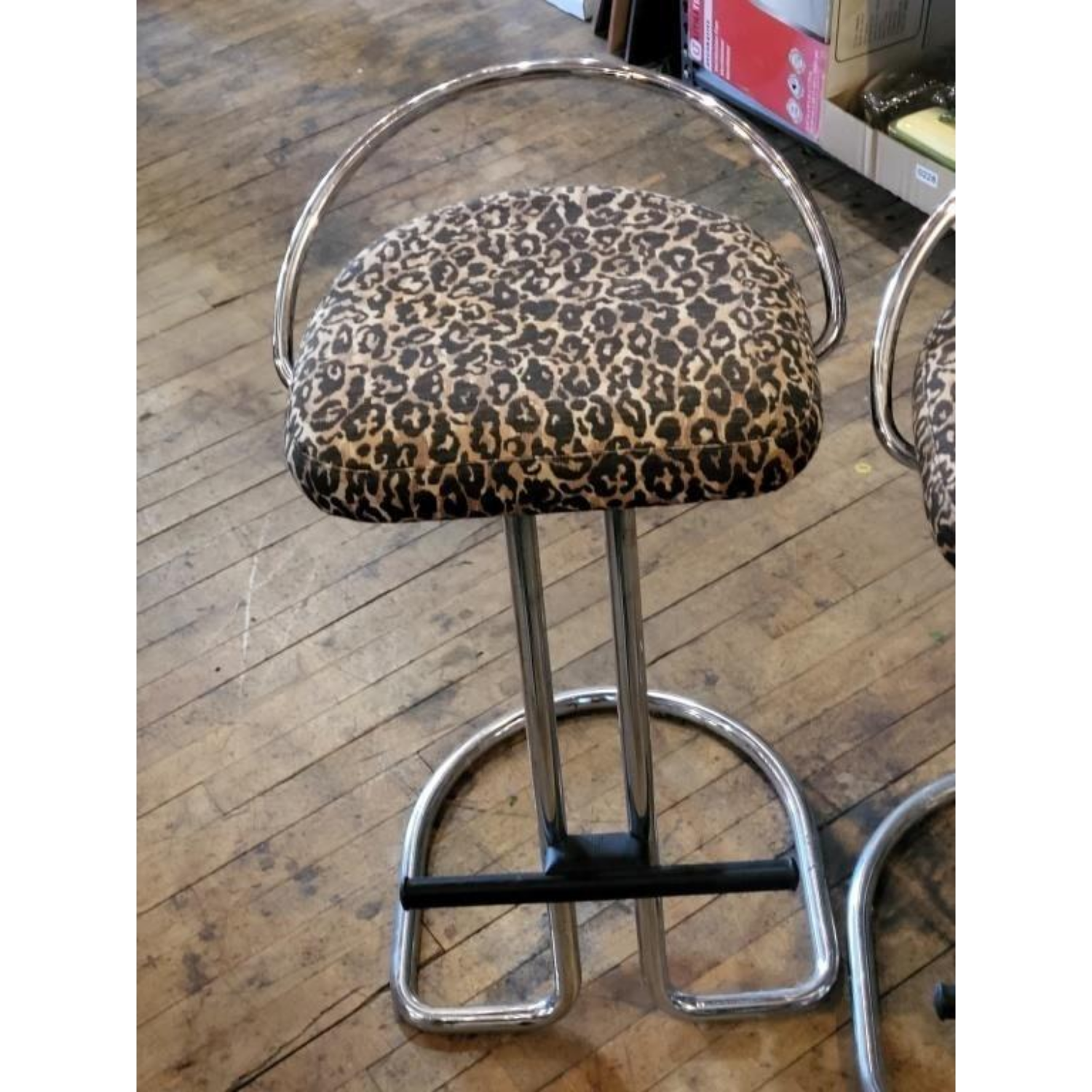 Free Delivery - Vintage Leopard Print Bar Stools Set of Two Contemporary Diner Seating image | Ivy Store