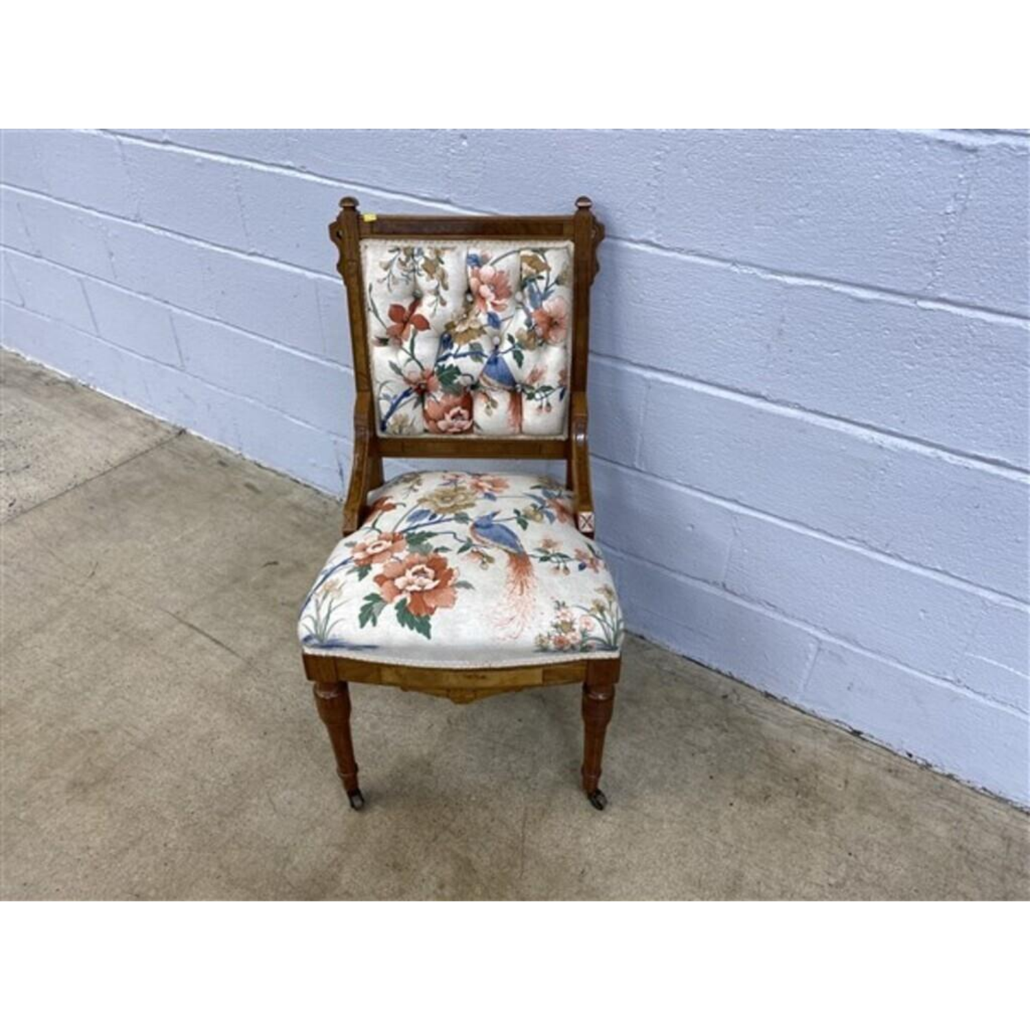 Free Delivery - Vintage Eastlake Victorian Upholstered Side Chair Antique Furniture Floral Pattern image | Ivy Store