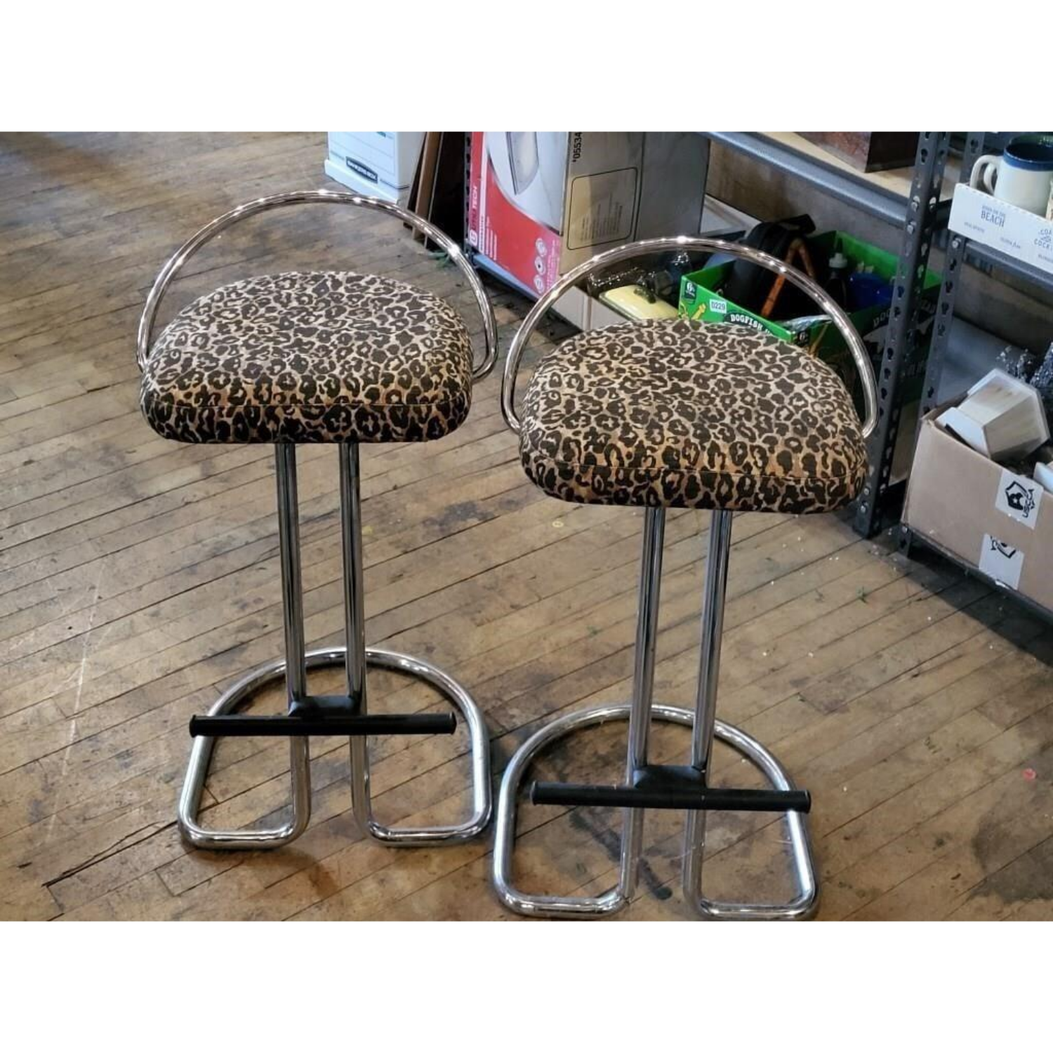 Free Delivery - Vintage Leopard Print Bar Stools Set of Two Contemporary Diner Seating image | Ivy Store